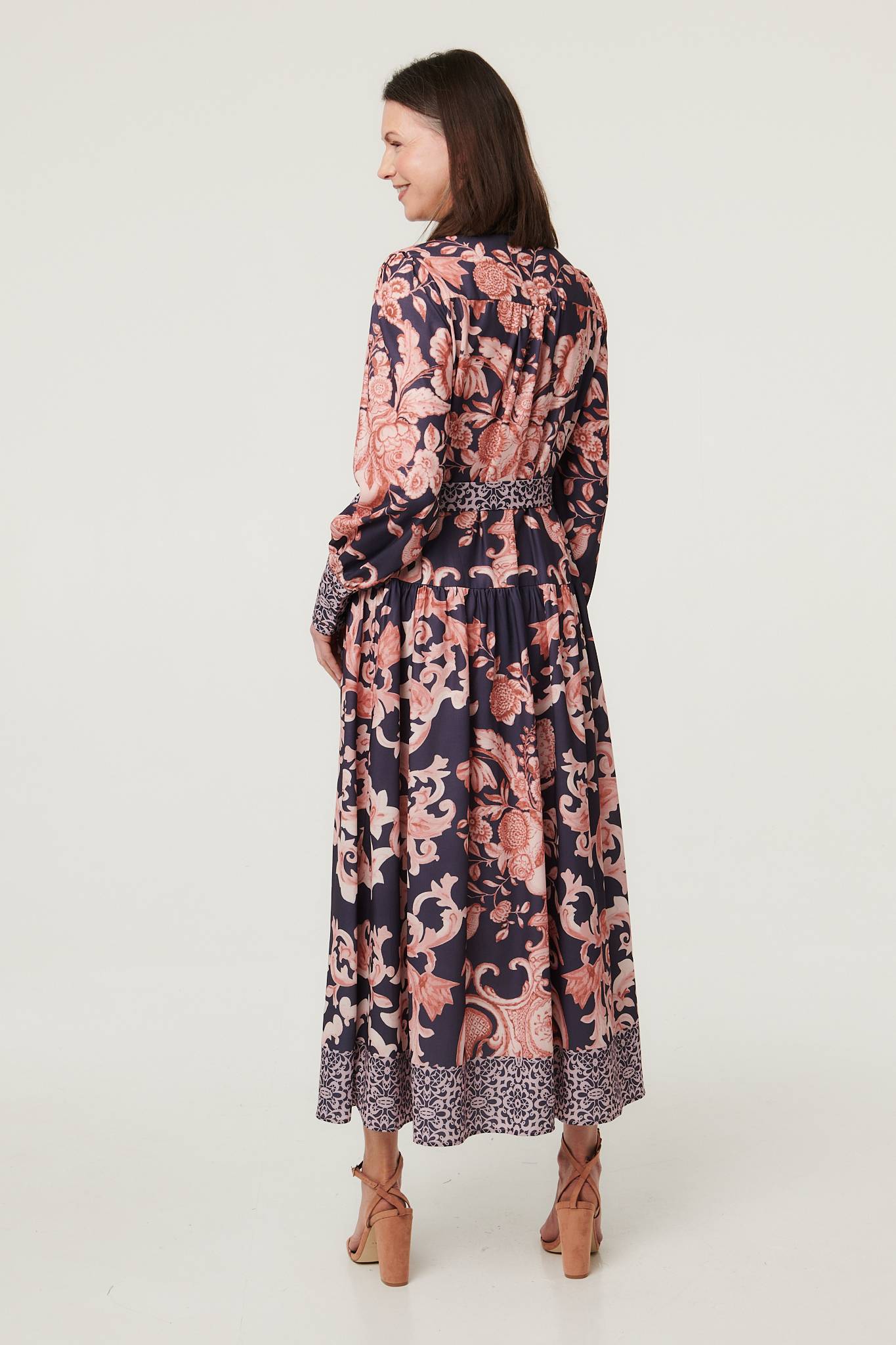 Border Print High Neck Maxi Shirt Dress Side View