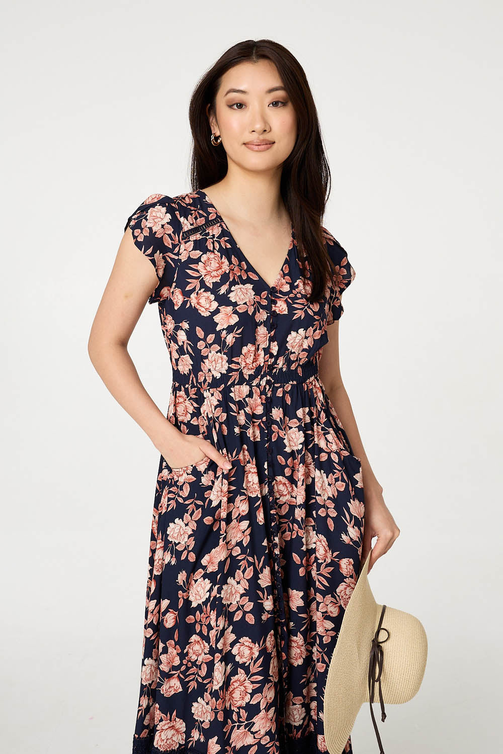 Lace Trim Tiered Cap Sleeve Maxi Dress Styled View