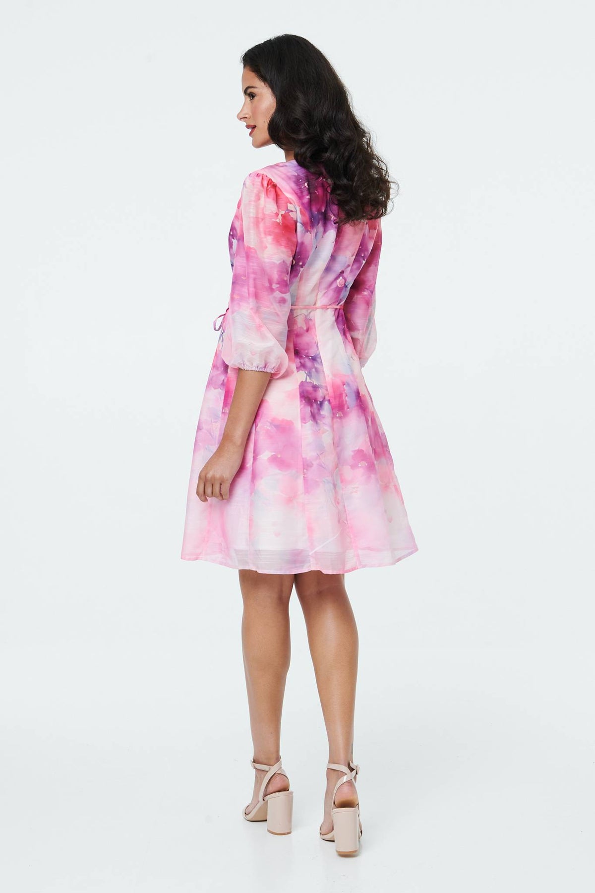 Floral Layer 3/4 Puff Sleeve Short Dress Detail View