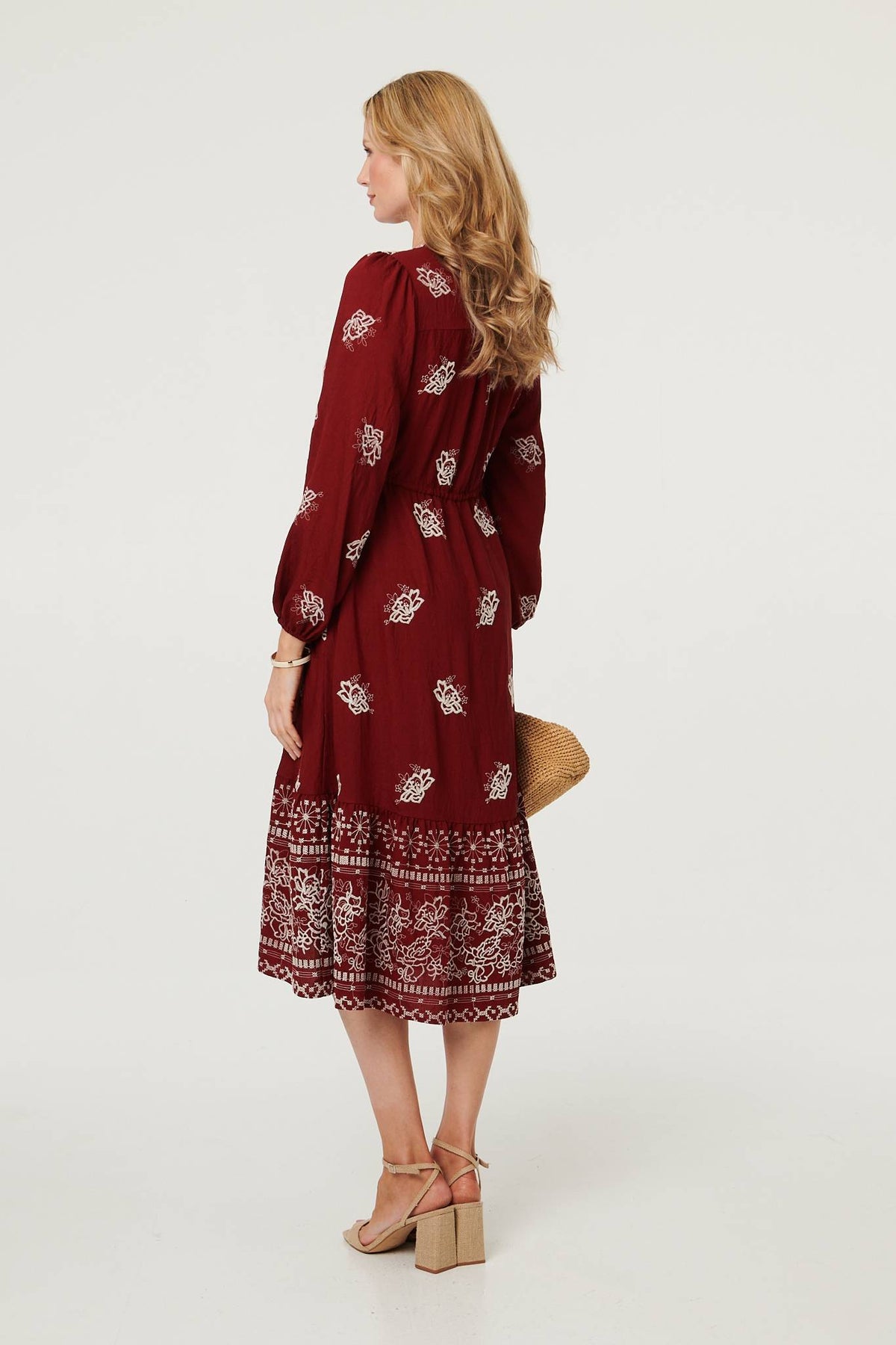 Embroidered Long Sleeve Midi Dress Side View