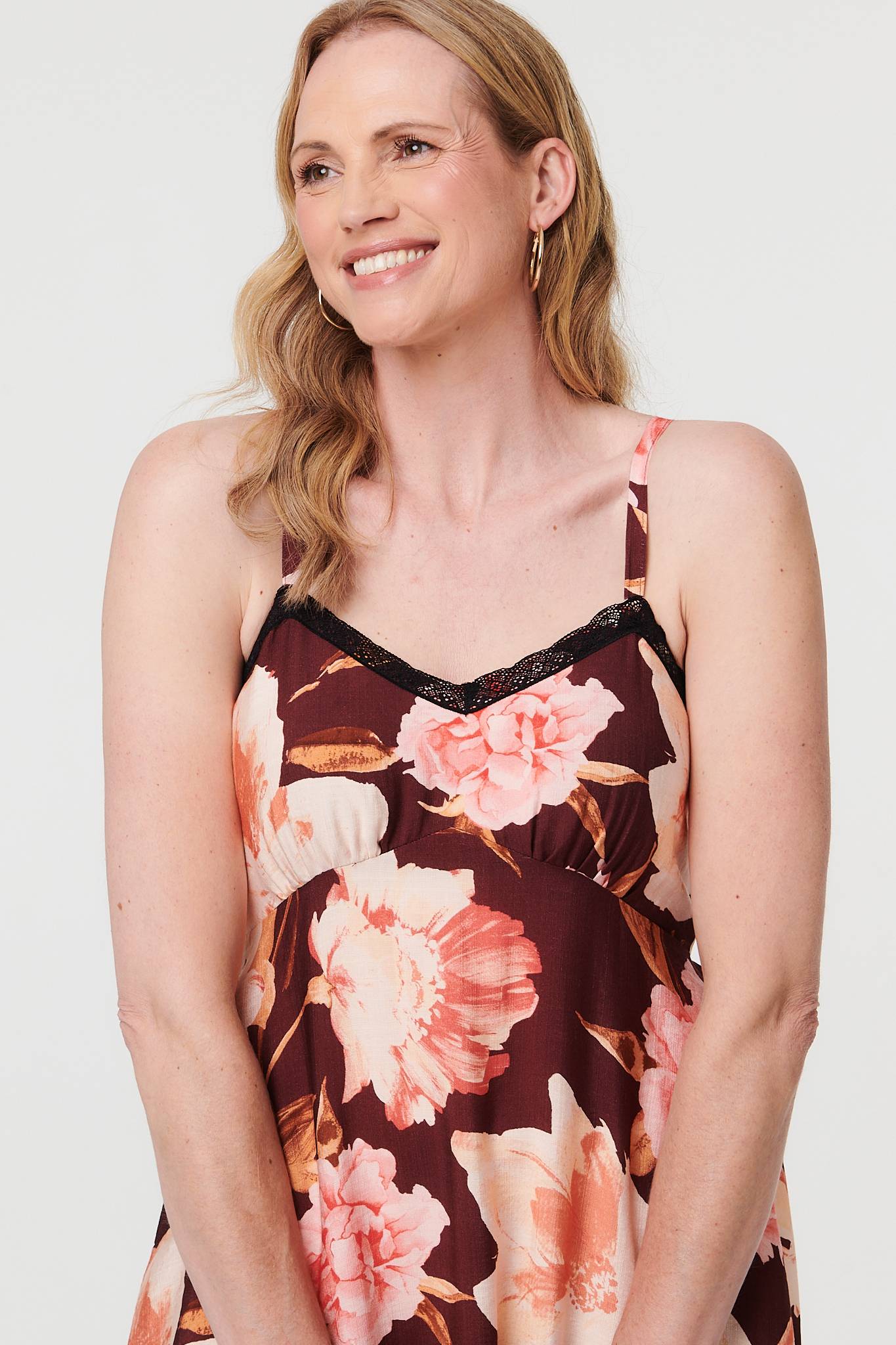Floral Sleeveless Lace Trim Maxi Dress Styled View