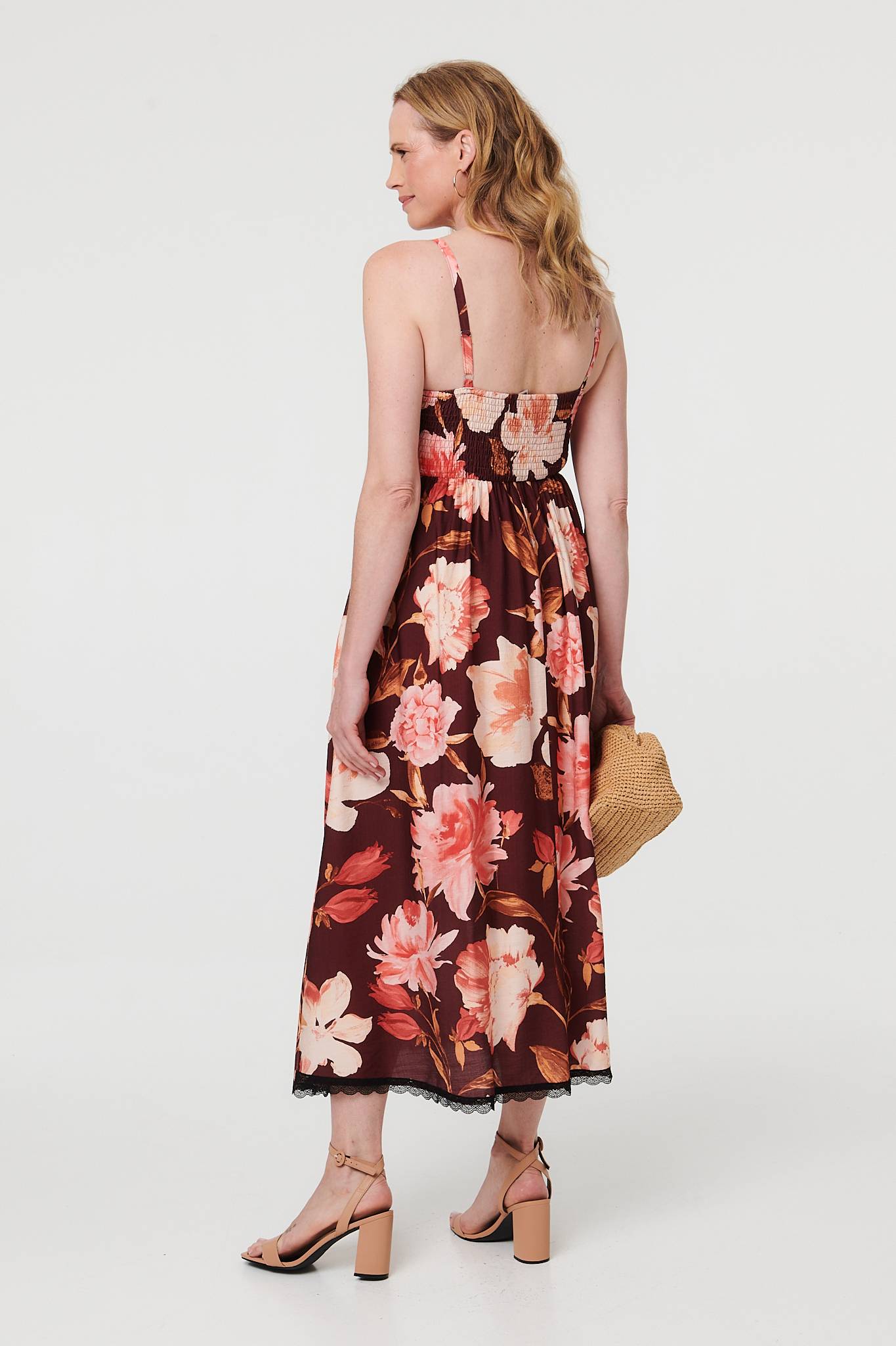 Floral Sleeveless Lace Trim Maxi Dress Side View