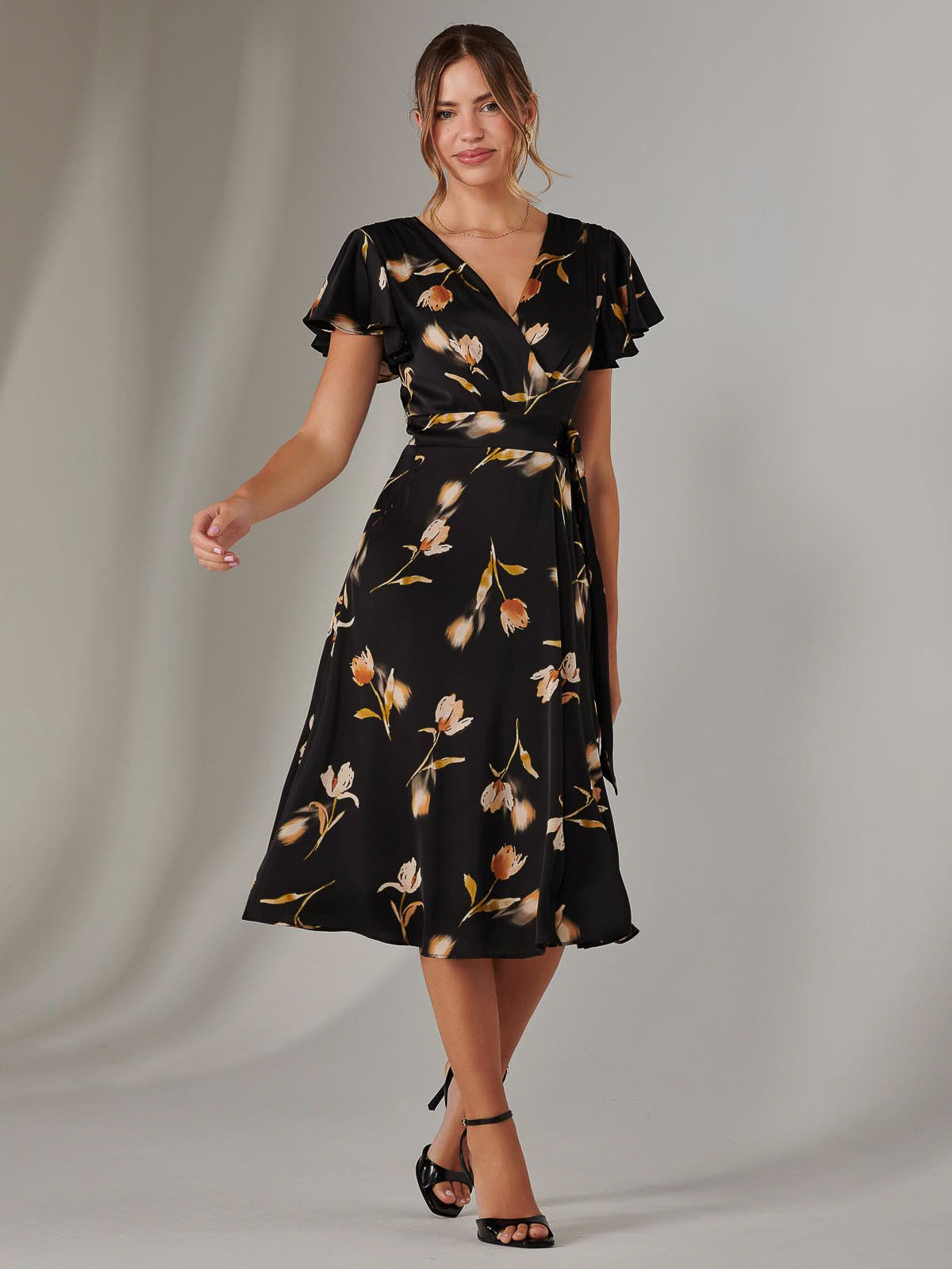 Wrap Front Midi Dress Full Length View