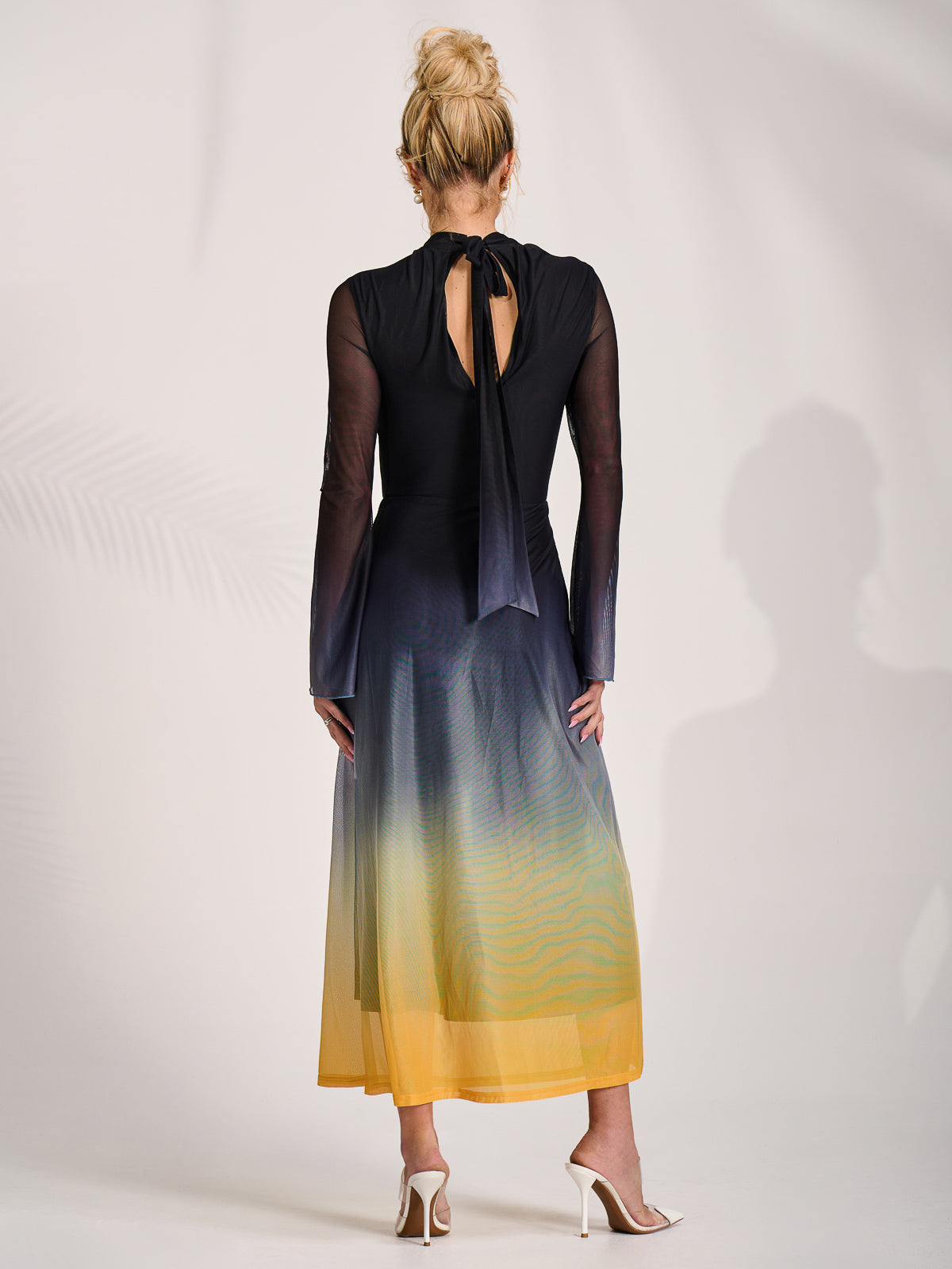 Long Sleeve High Neck Mesh Dress Back View