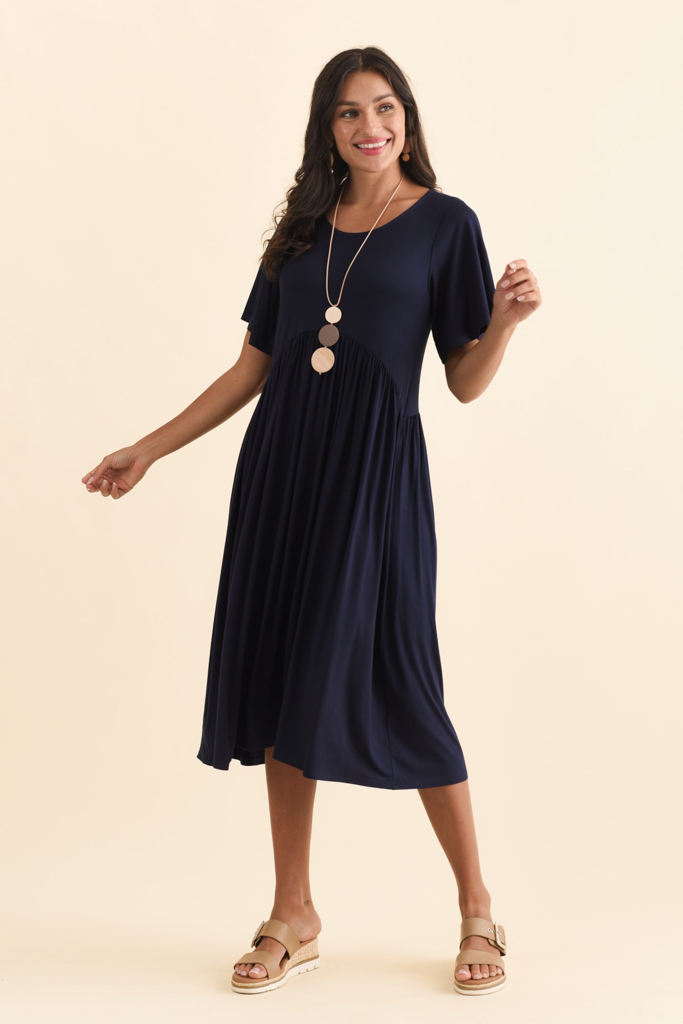 Dalton Navy Crescent Dress Full Length View