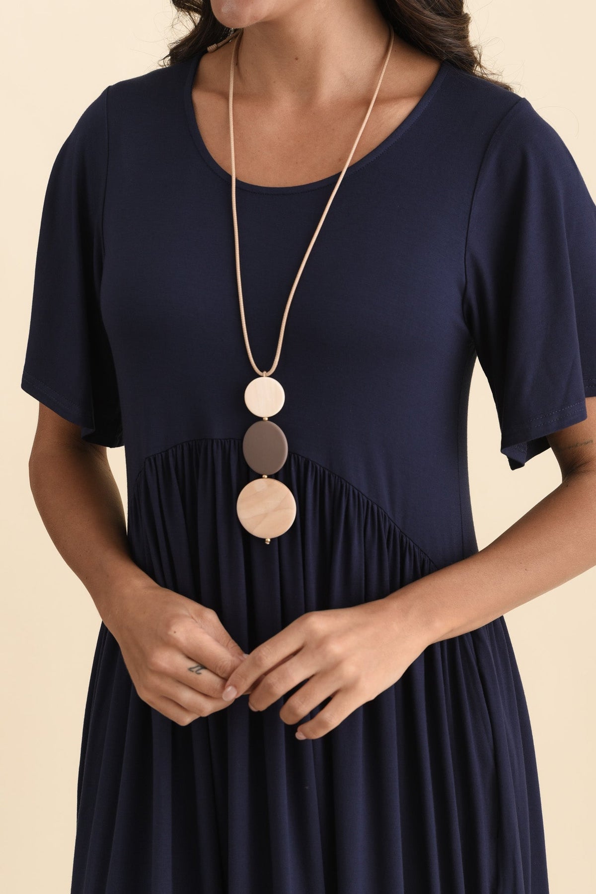 Dalton Navy Crescent Dress Detail View