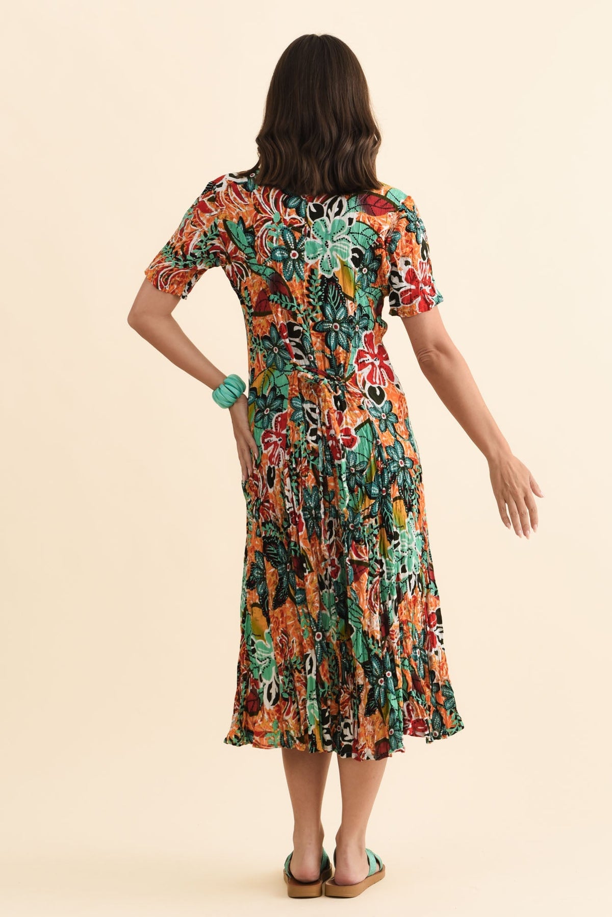 Danika Orange Floral Midi Dress Side View