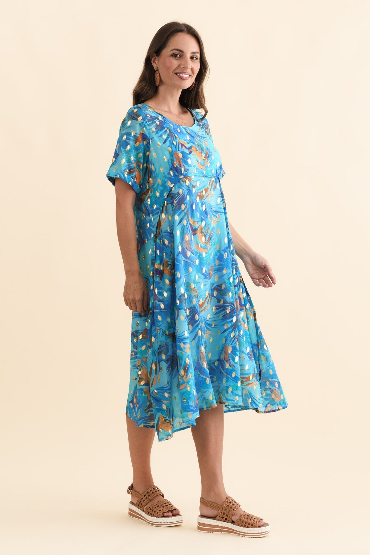 Darling Aqua Burst Foil Crescent Dress Back View