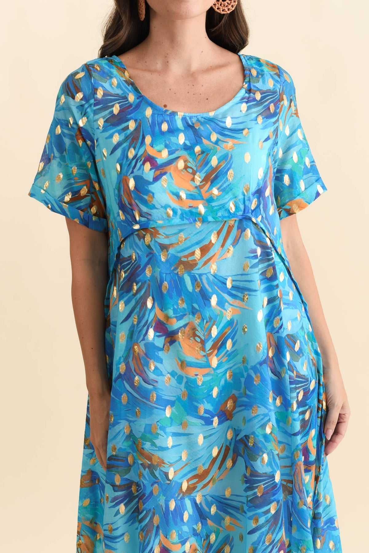 Darling Aqua Burst Foil Crescent Dress Detail View
