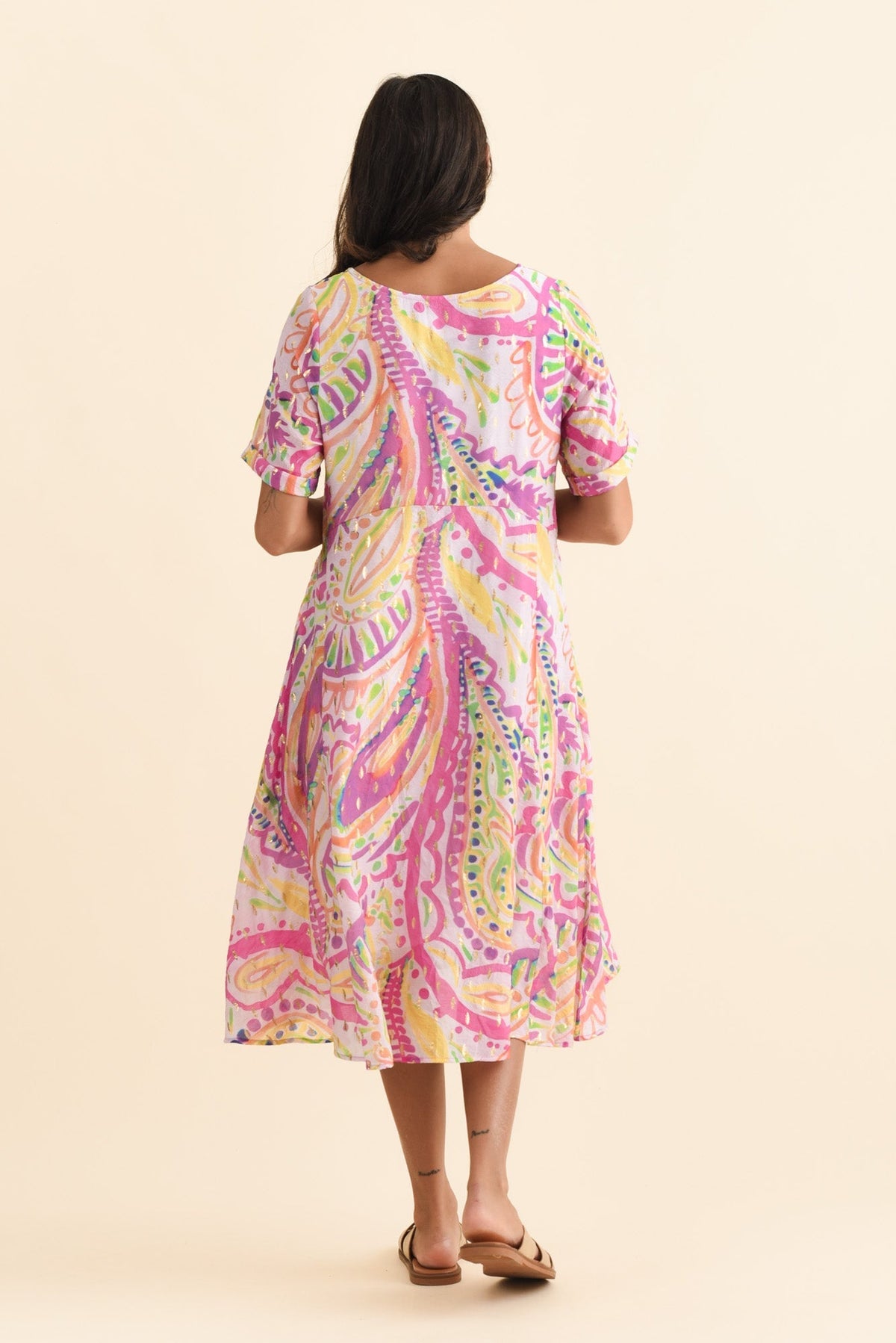Darling Pink Abstract Foil Crescent Dress Side View