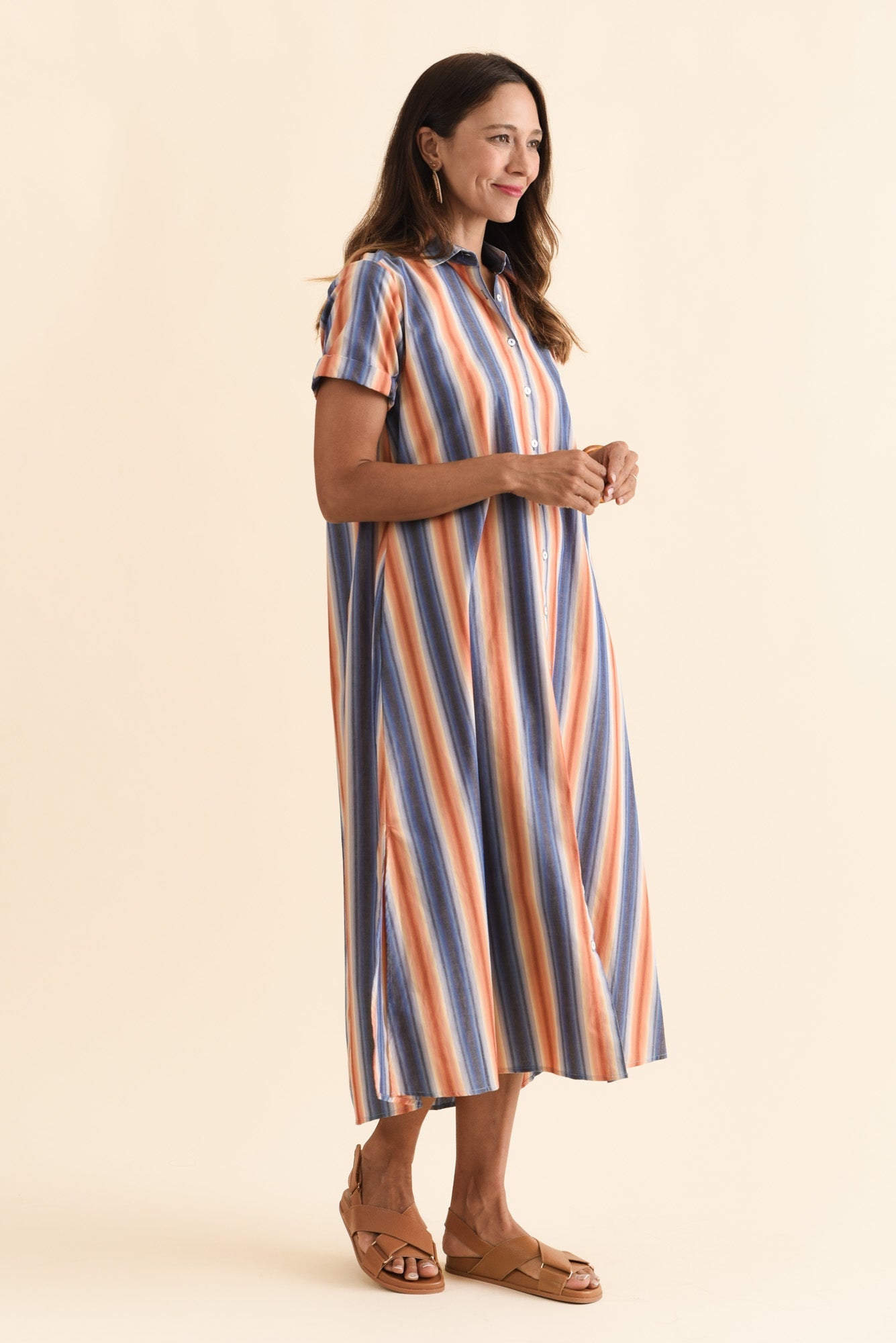 Deirdre Blue Stripe Cotton Tie Dress Back View