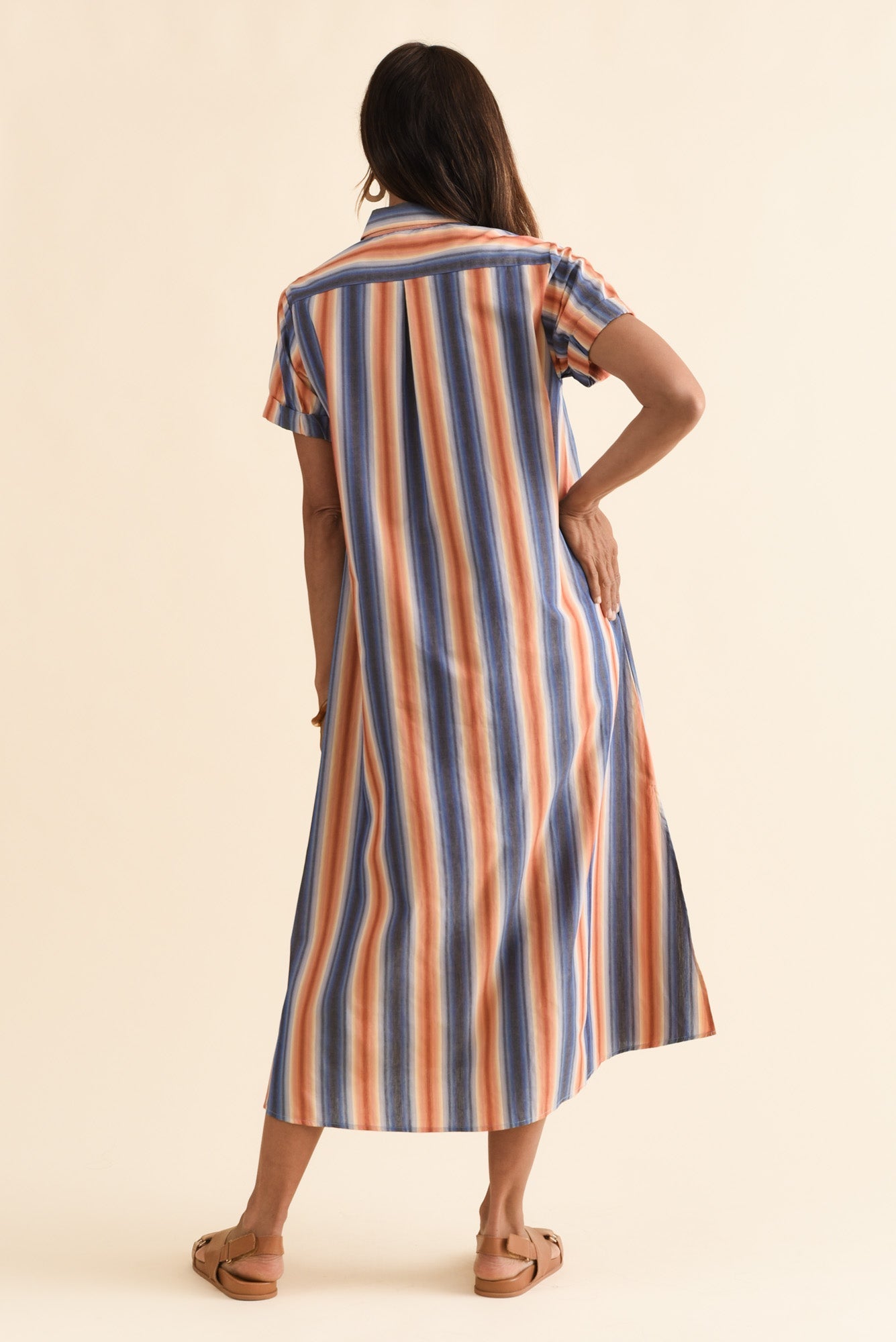 Deirdre Blue Stripe Cotton Tie Dress Detail View