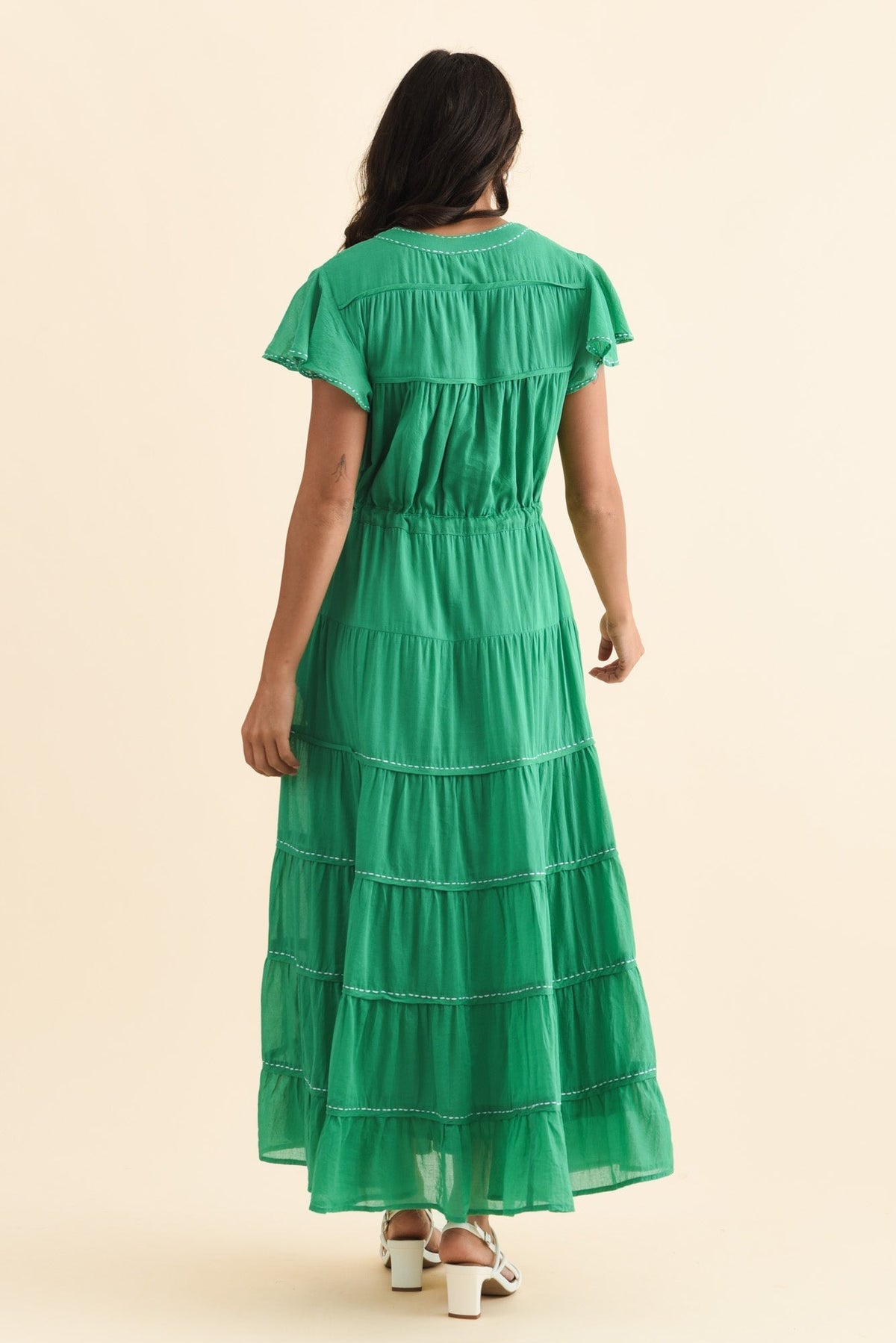 Delilah Green Cotton Tier Dress Side View