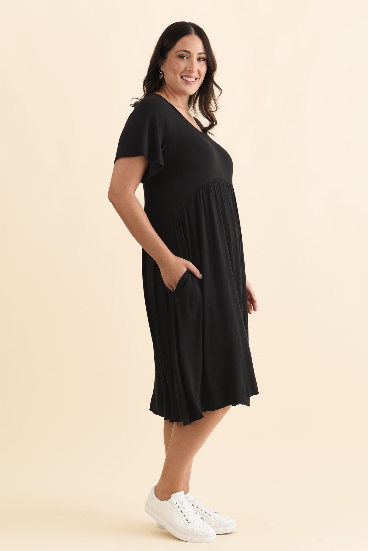 Donna Black Gathered Dress Detail View 2