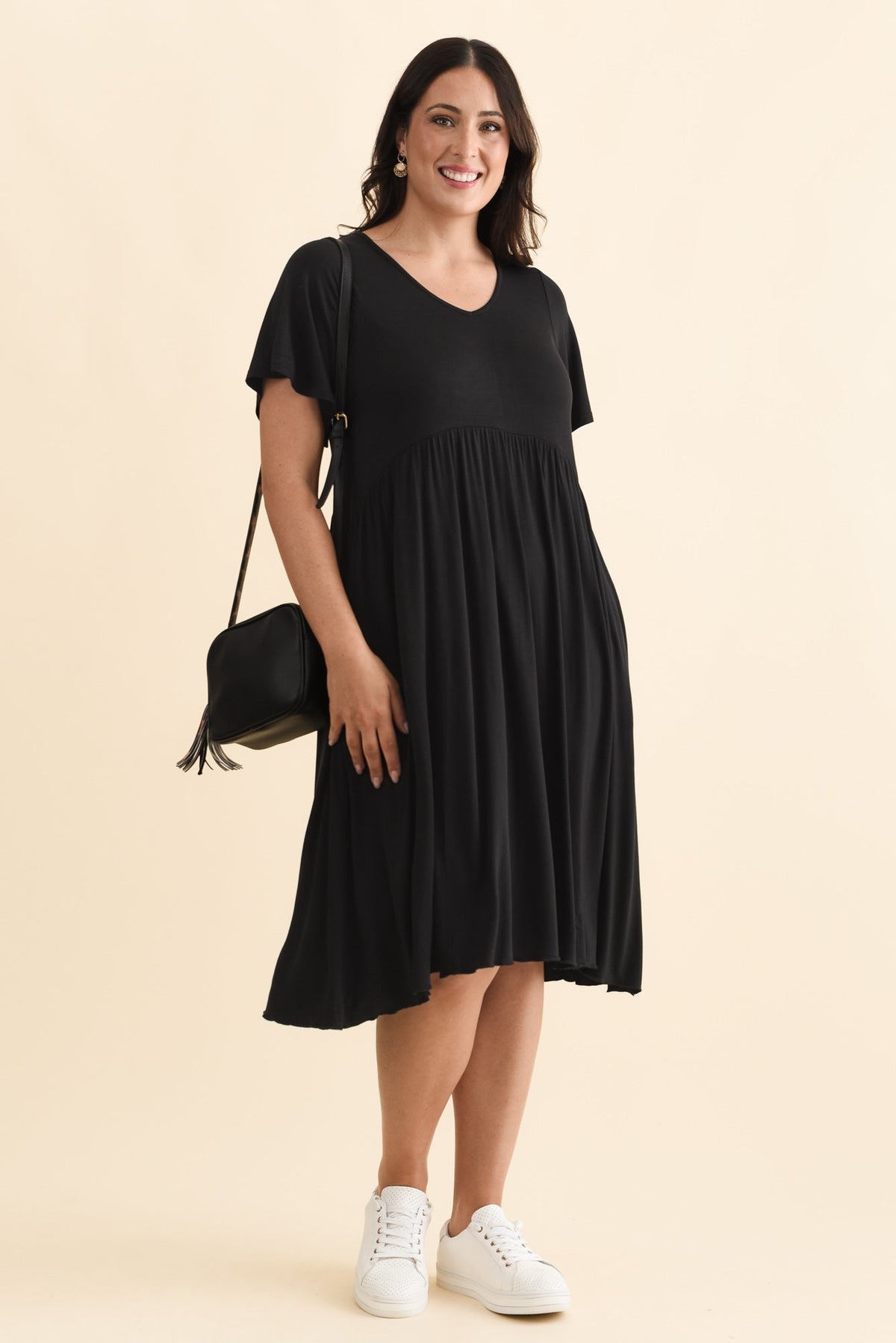 Donna Black Gathered Dress Back View 2