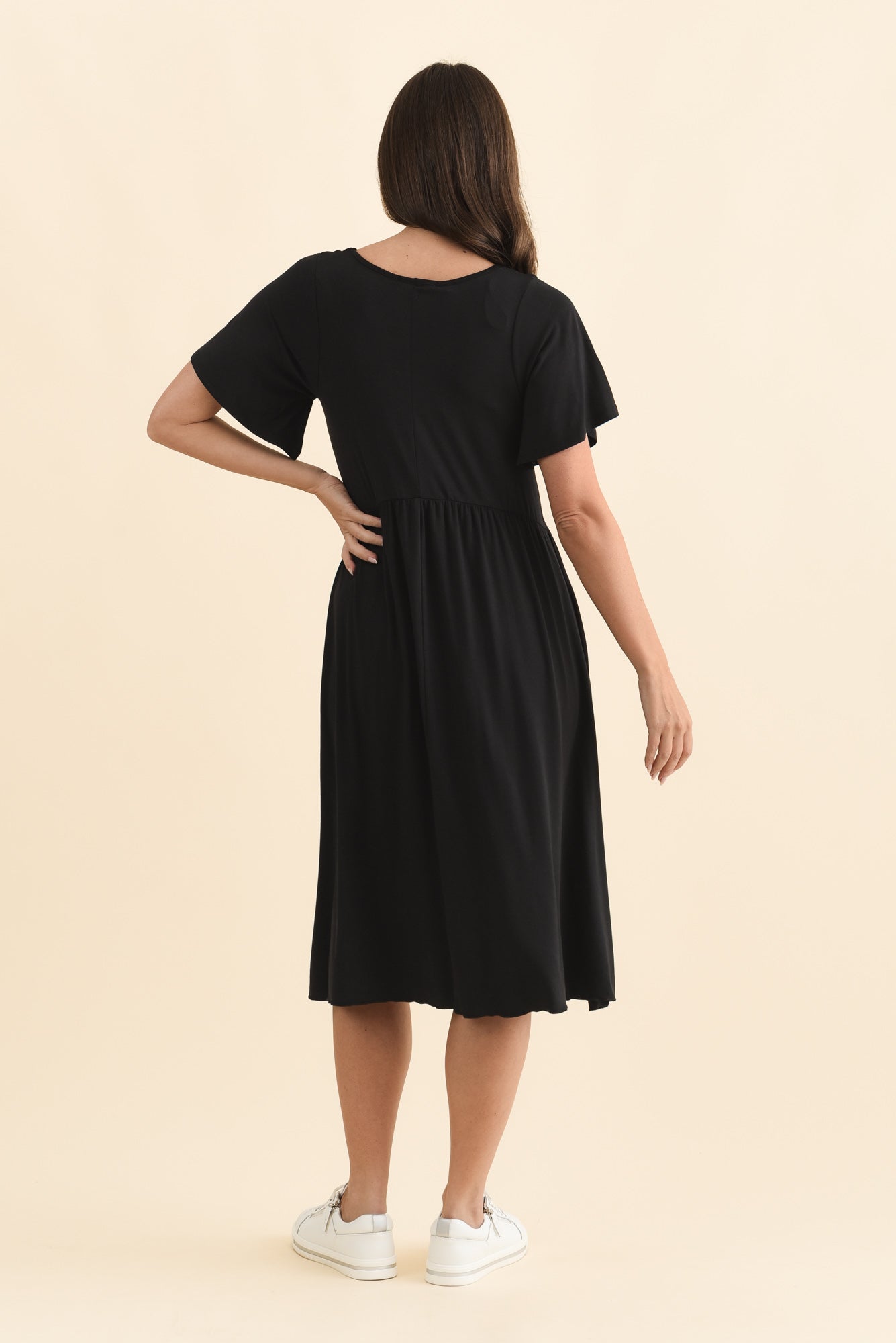 Donna Black Gathered Dress Side View