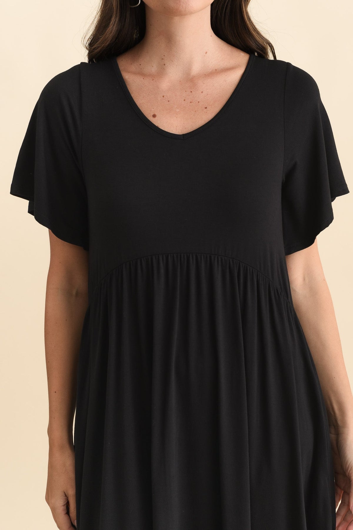 Donna Black Gathered Dress Detail View