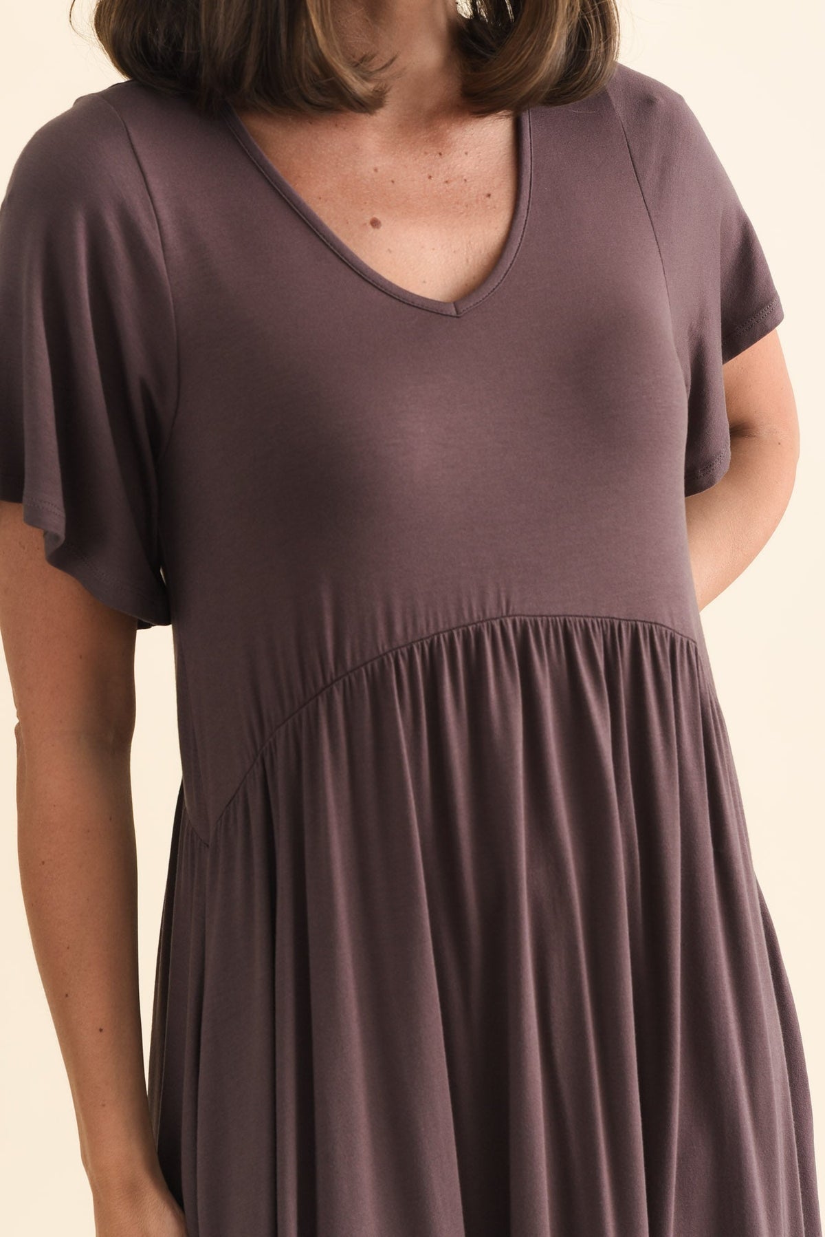 Donna Brown Gathered Dress Detail View