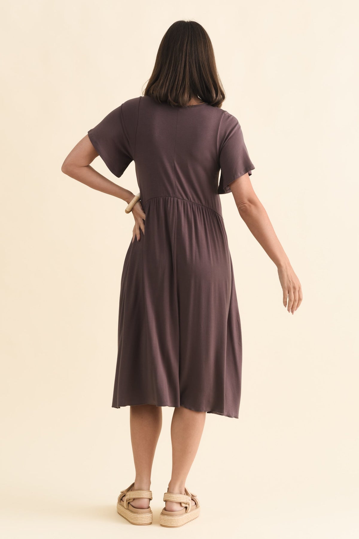 Donna Brown Gathered Dress Side View