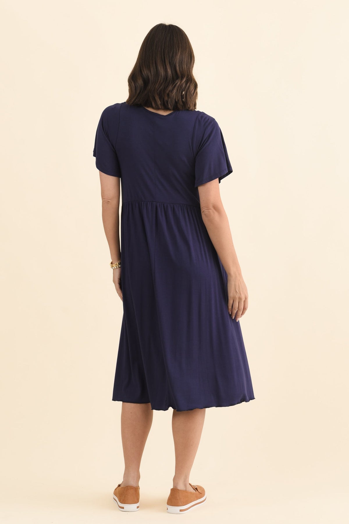 Donna Navy Gathered Dress Side View