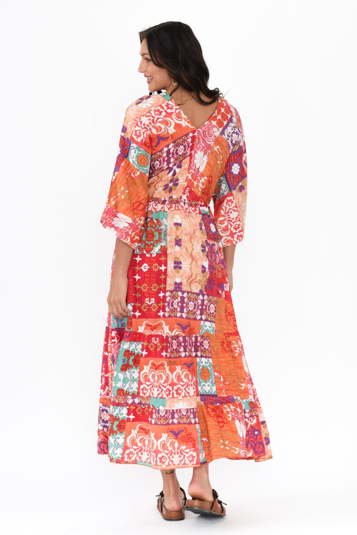Dorothy Red Mosaic V Neck Dress Side View