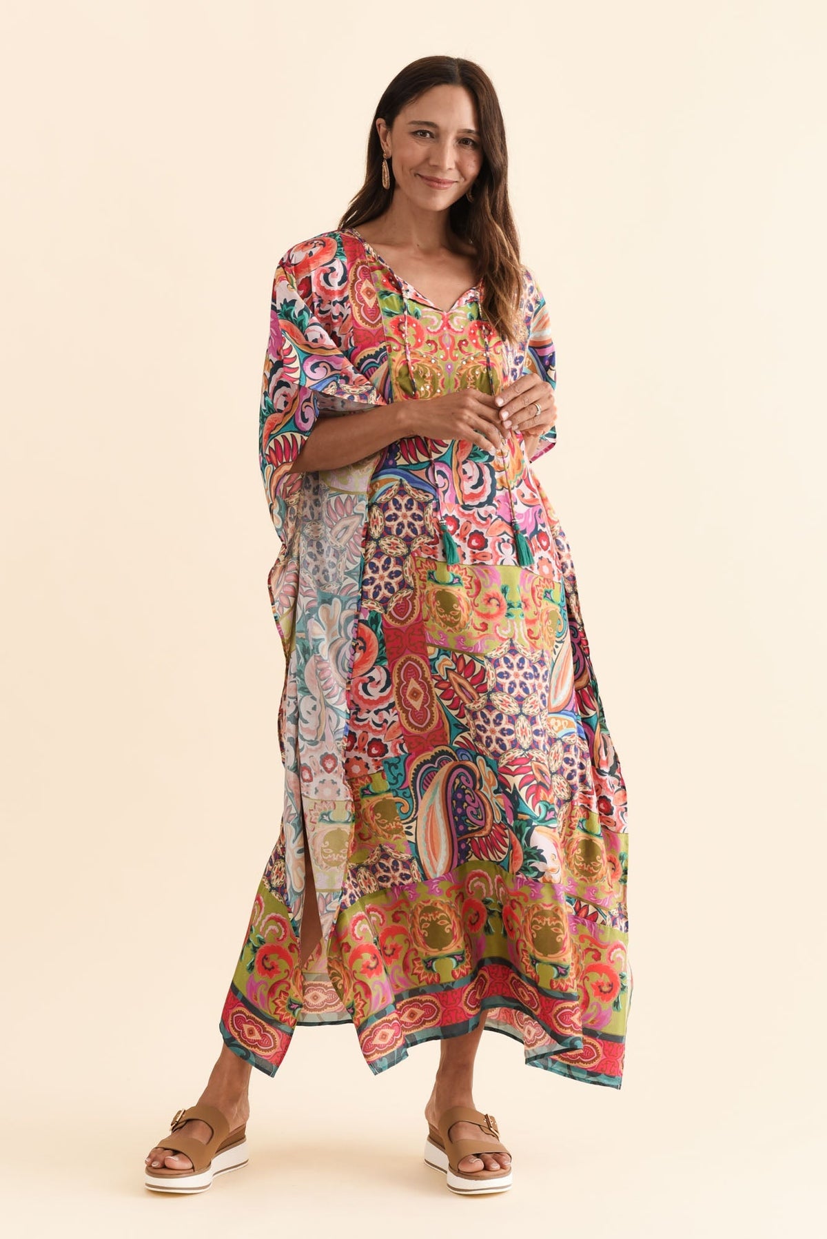 Elara Orange Mosaic Kaftan Full Length View