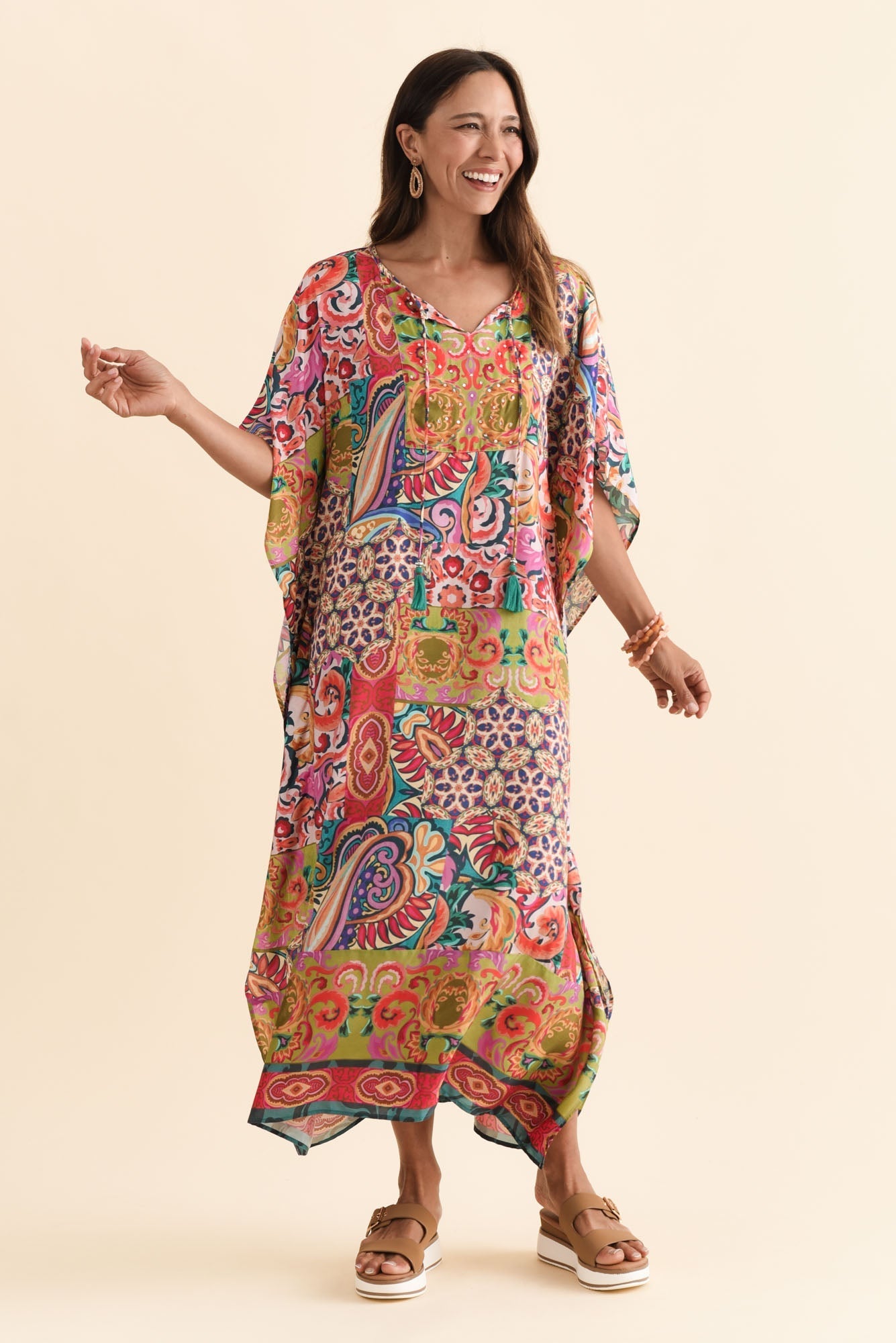 Elara Orange Mosaic Kaftan Front View 2