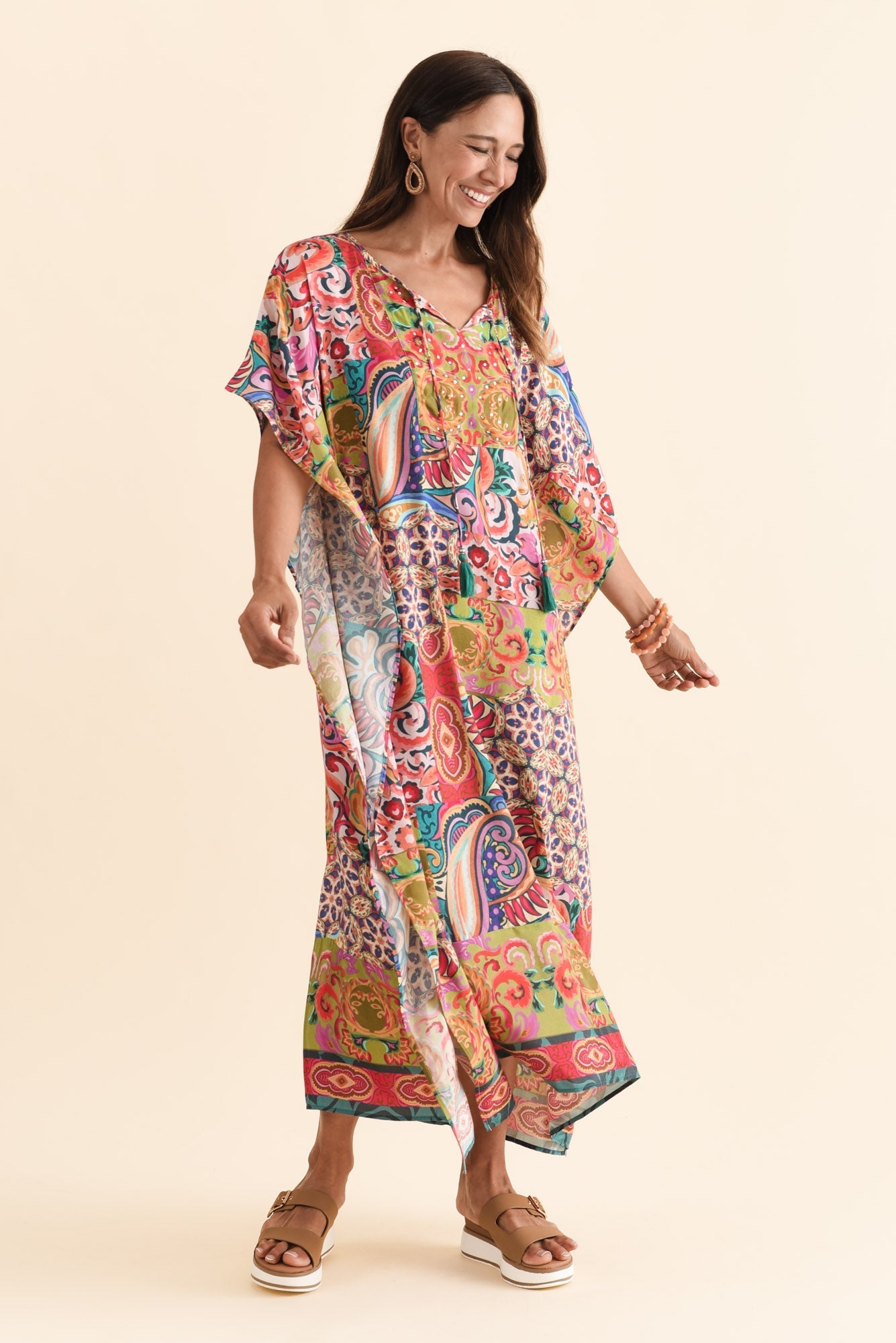 Elara Orange Mosaic Kaftan Front View