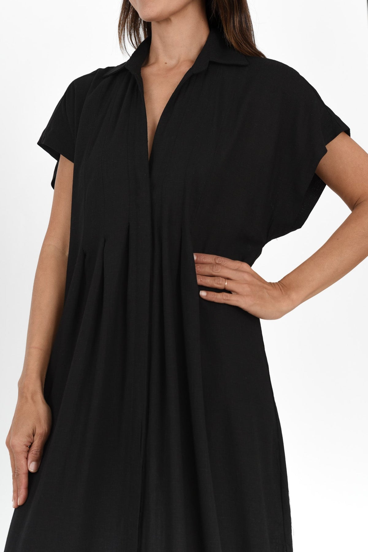 Elijah Black Shirt Dress Detail View