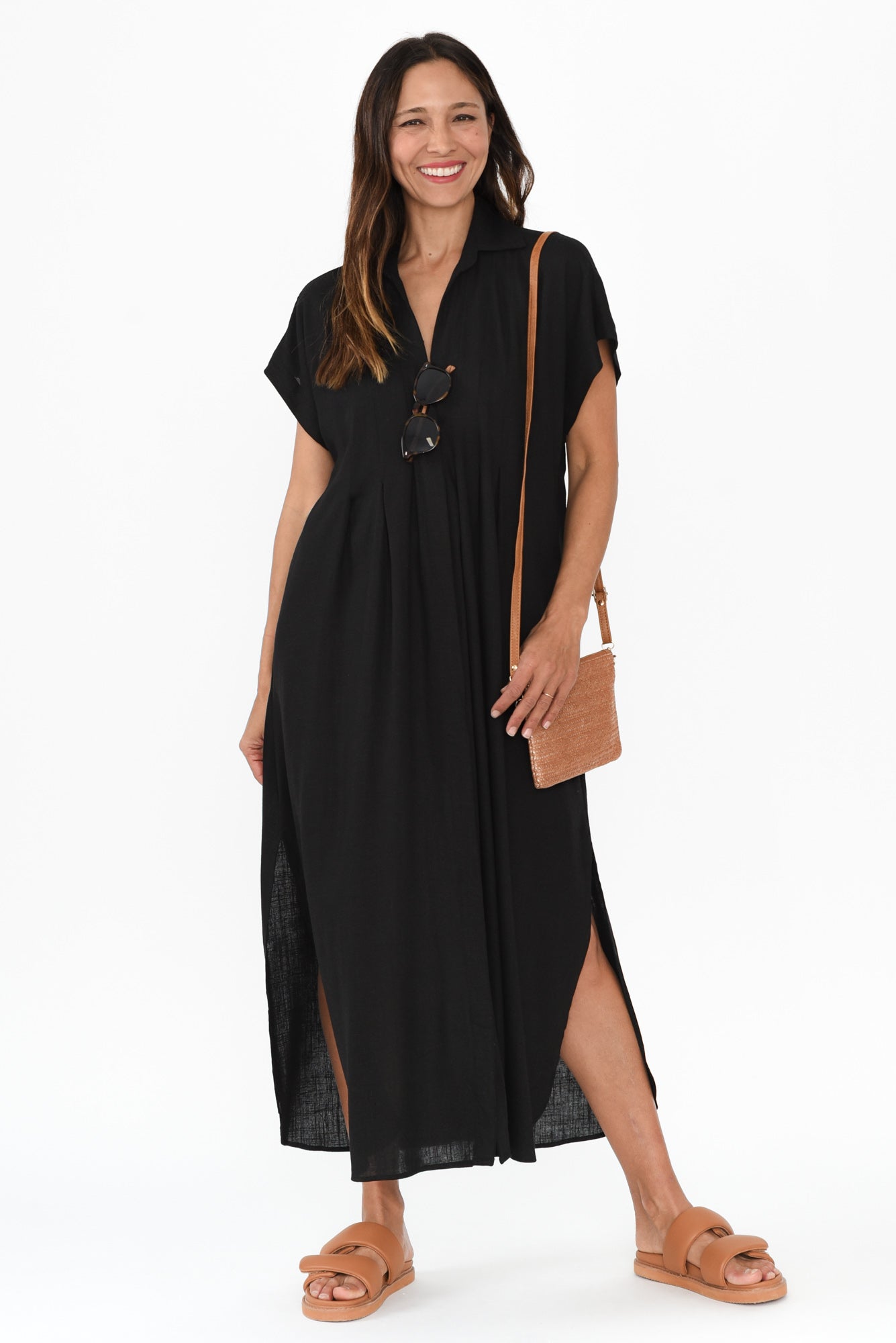 Elijah Black Shirt Dress Front View 2
