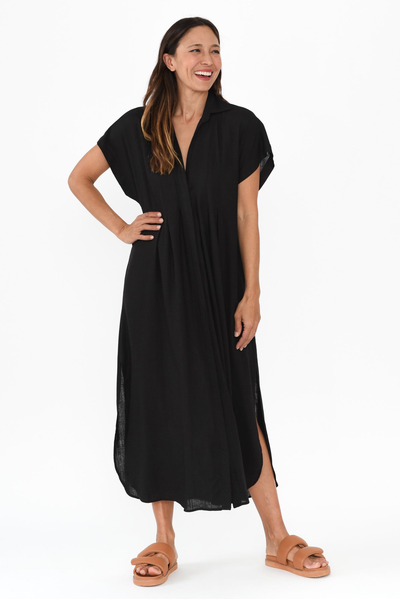 Elijah Black Shirt Dress Front View
