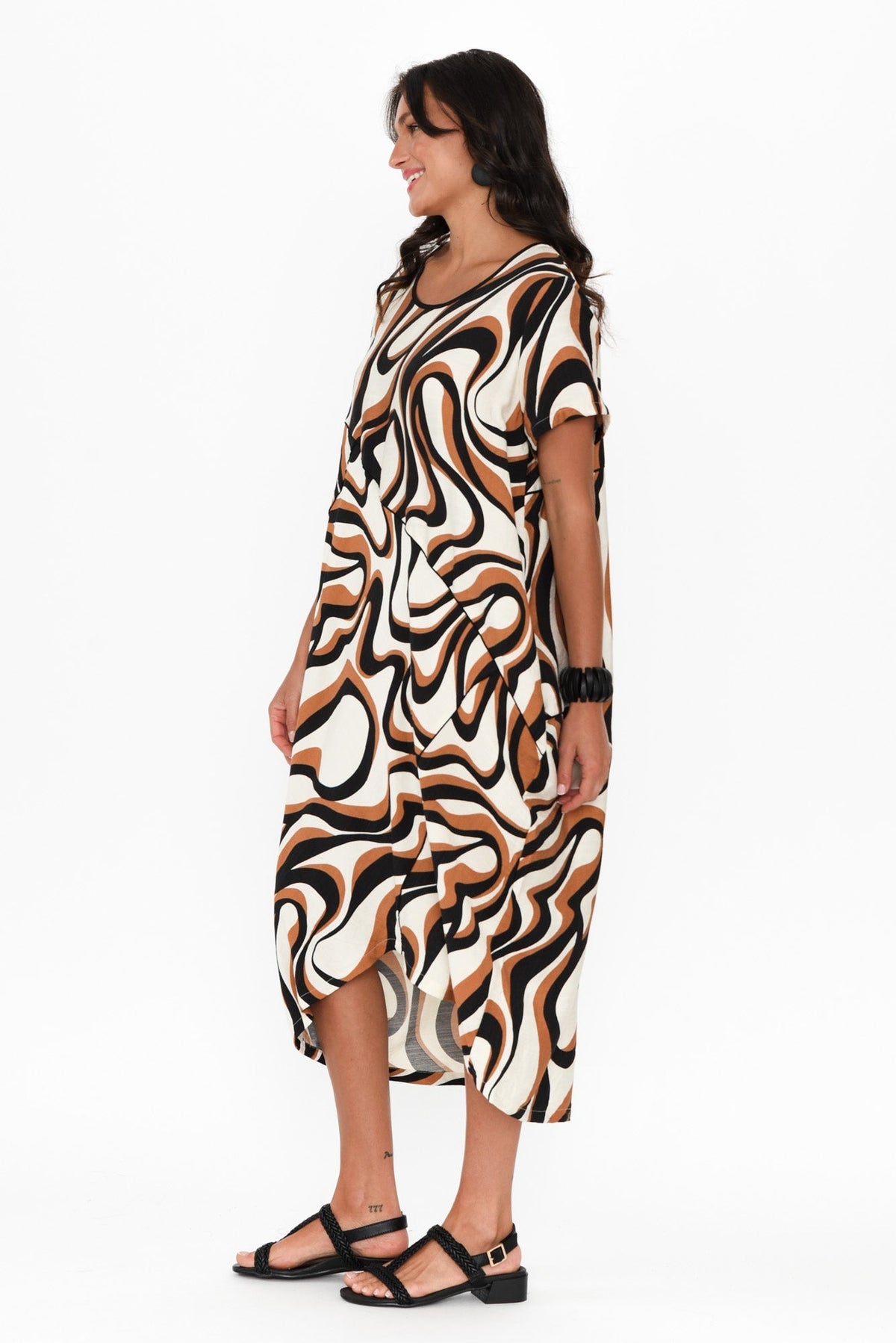 Elinda Brown Swirl Pocket Dress Back View