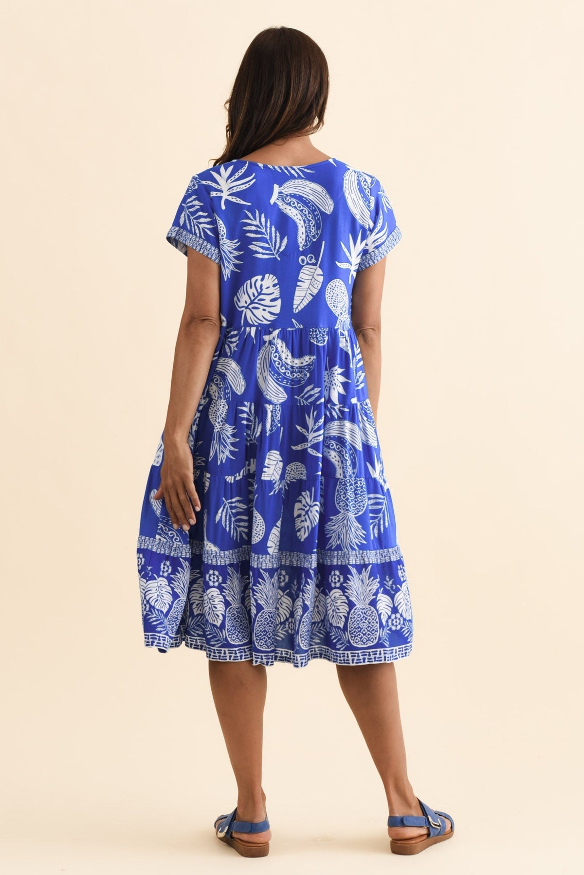 Emila Cobalt Tropical Button Dress Side View