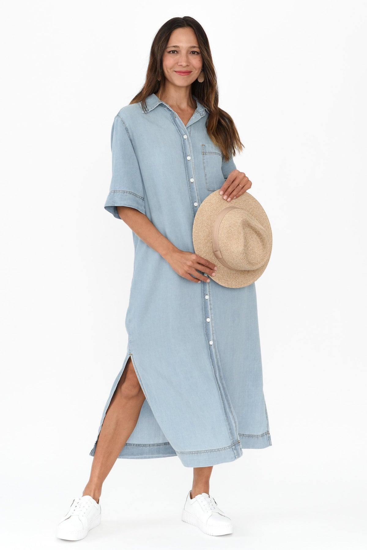 Emmy Blue Denim Shirt Dress Back View