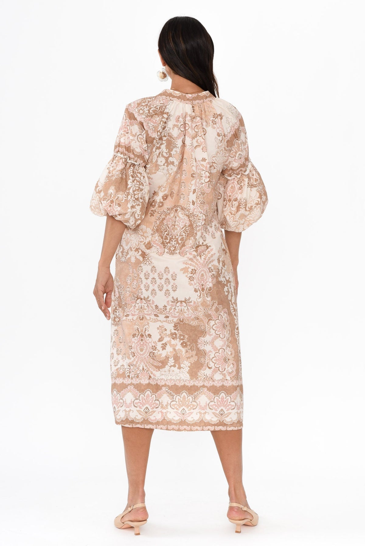 Erica Natural Abstract Cotton Tie Dress Side View