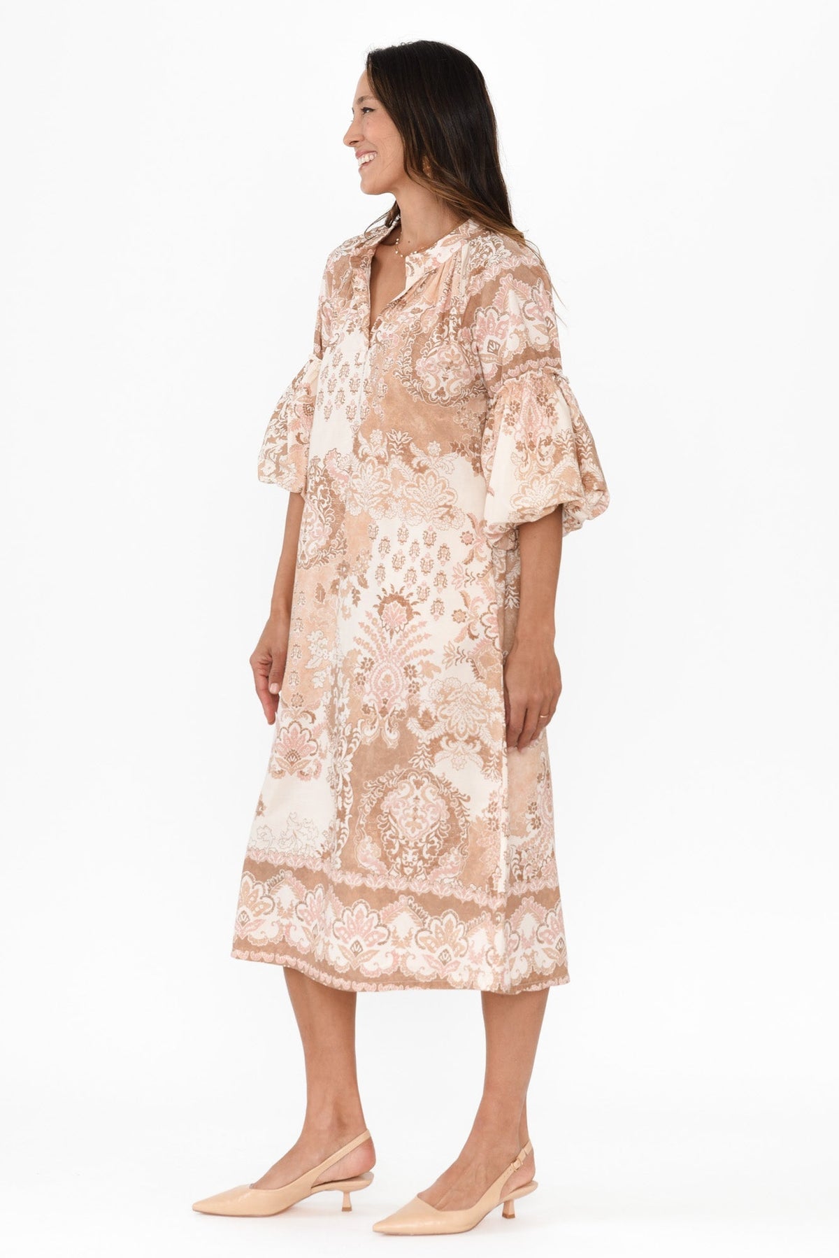 Erica Natural Abstract Cotton Tie Dress Back View