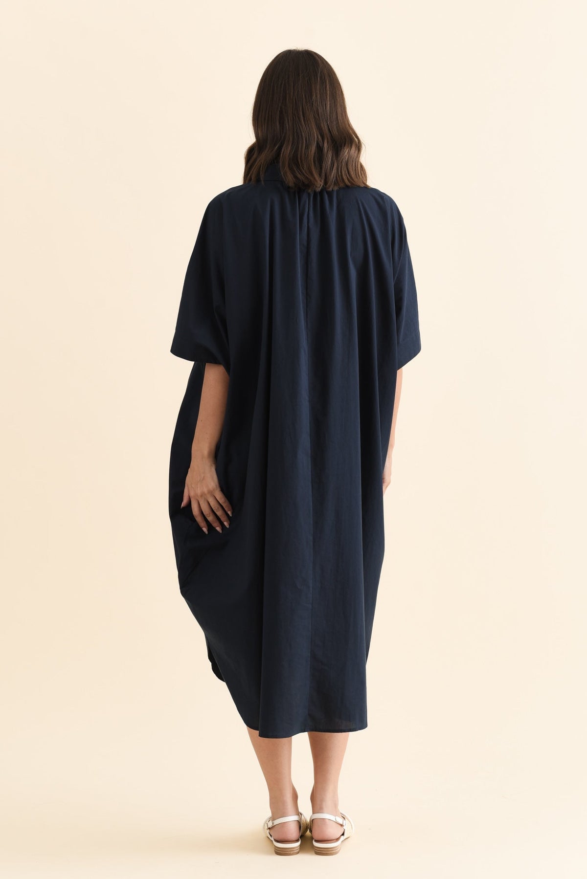 Esther Navy Cotton Tie Dress Side View