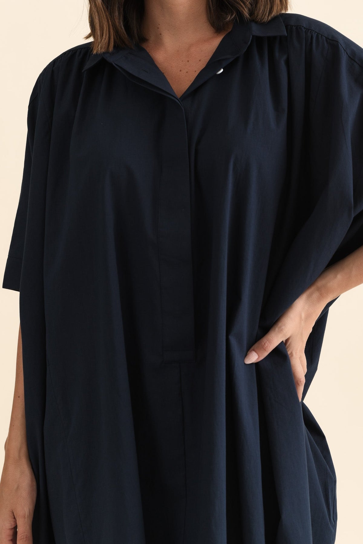 Esther Navy Cotton Tie Dress Detail View