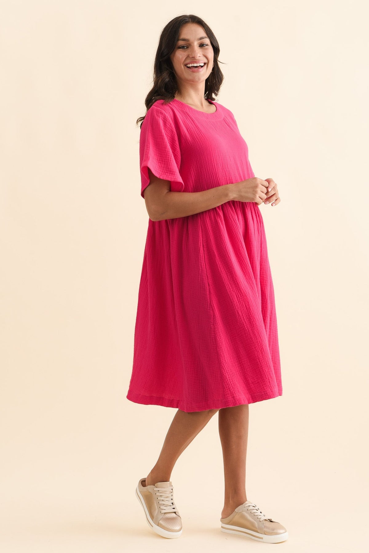 Cloud Gauze Pink Cotton Pocket Dress Back View