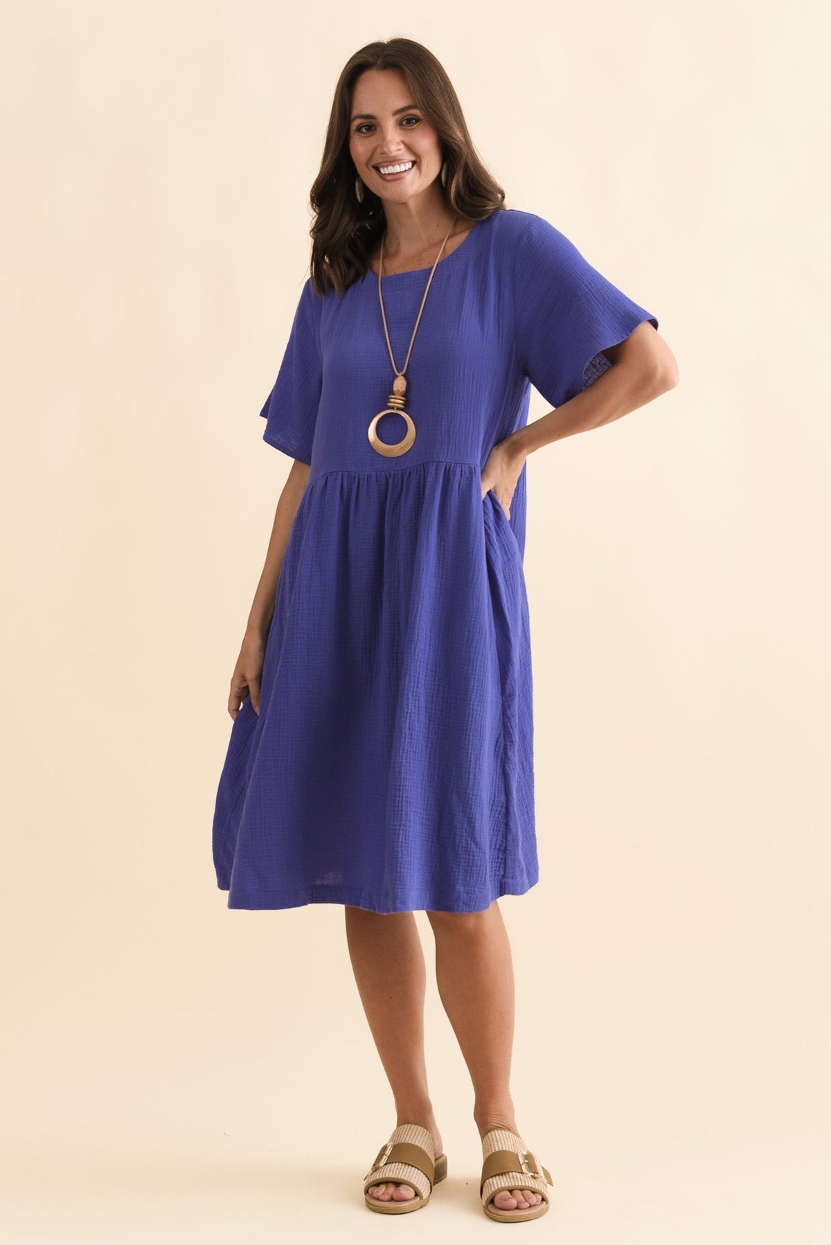 Cloud Gauze Purple Cotton Pocket Dress Back View 2