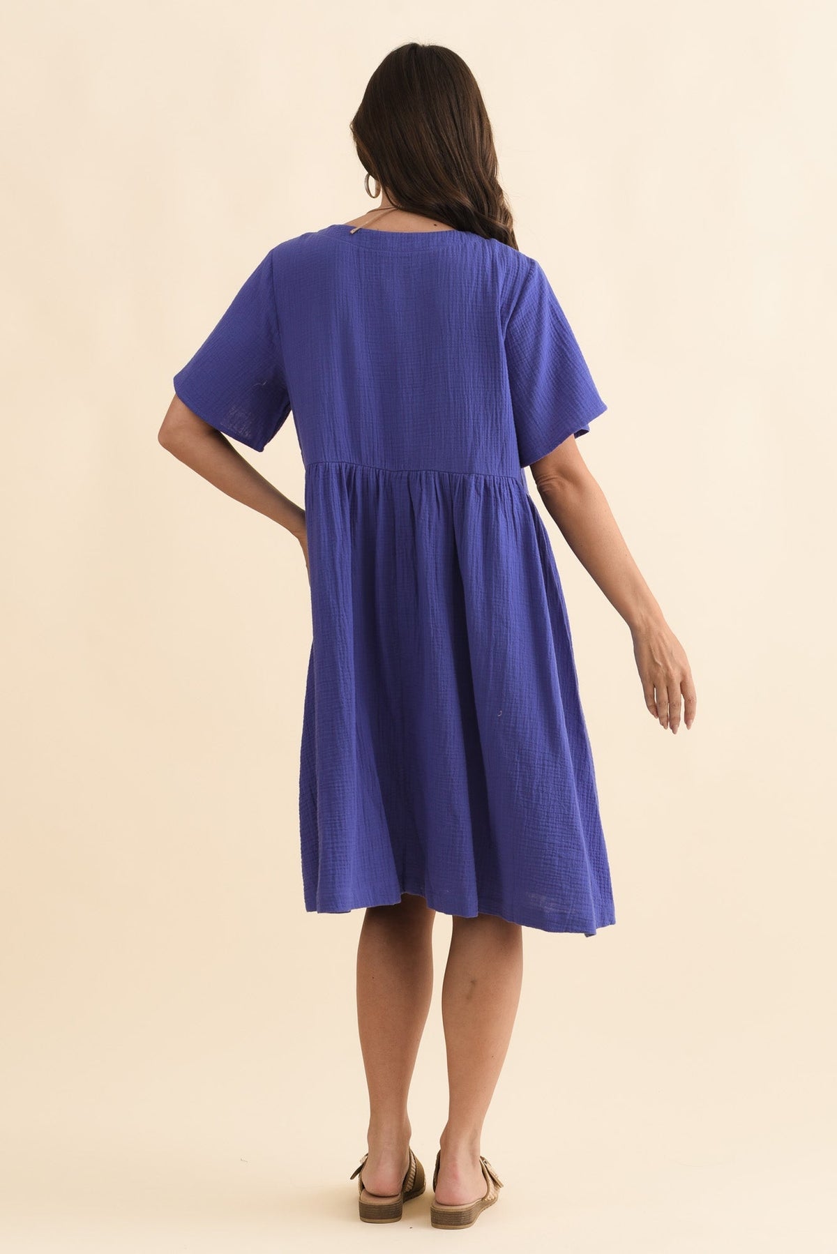 Cloud Gauze Purple Cotton Pocket Dress Detail View