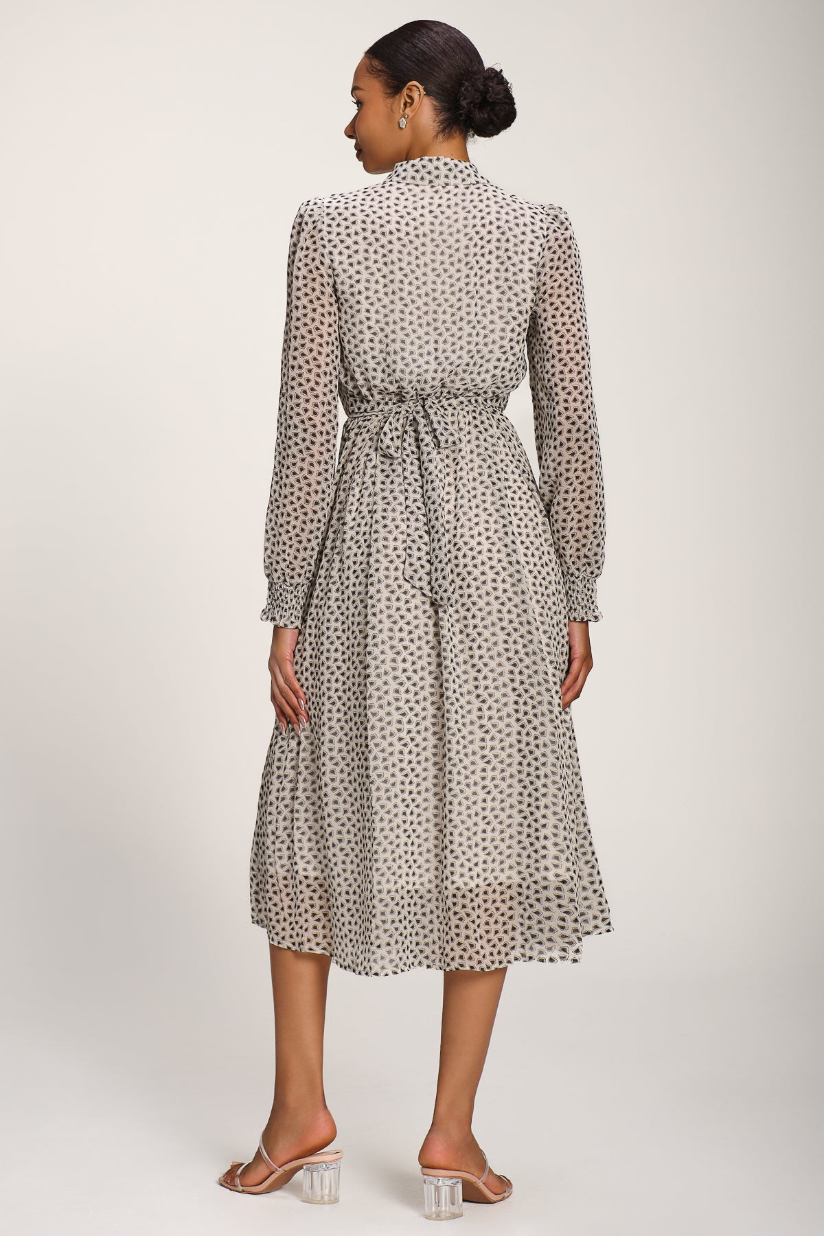 Chiffon Ruffle Long Sleeve Shirt Dress Back View