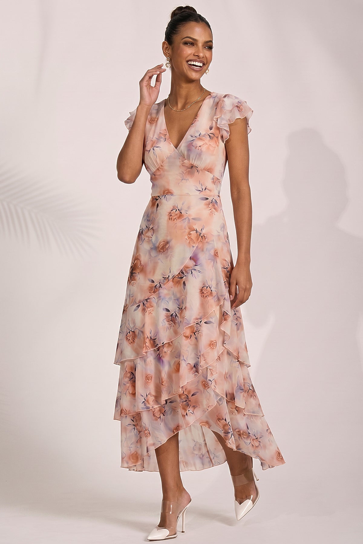 Mesh Ruffle Detail Maxi Dress Front View