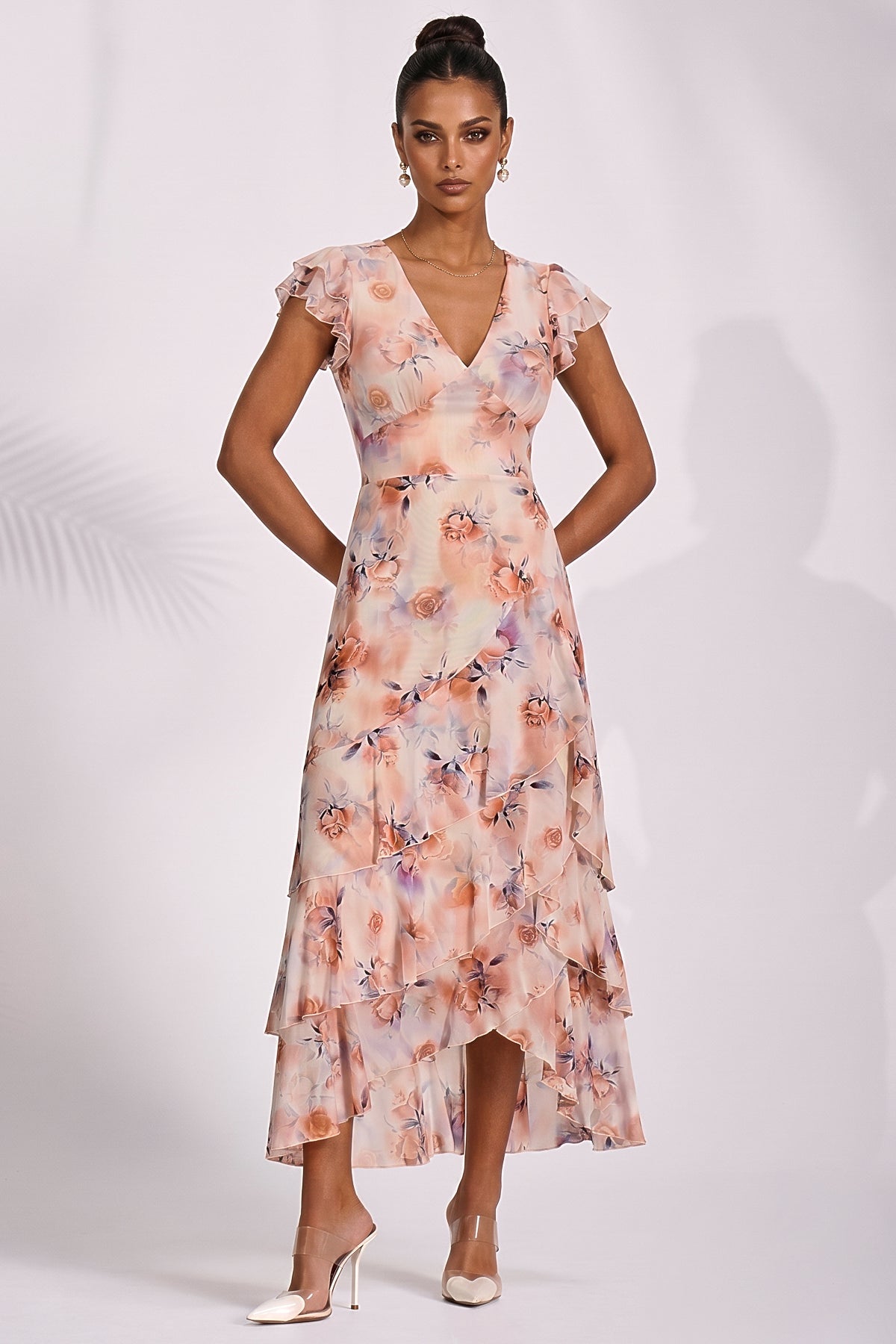Mesh Ruffle Detail Maxi Dress Detail View