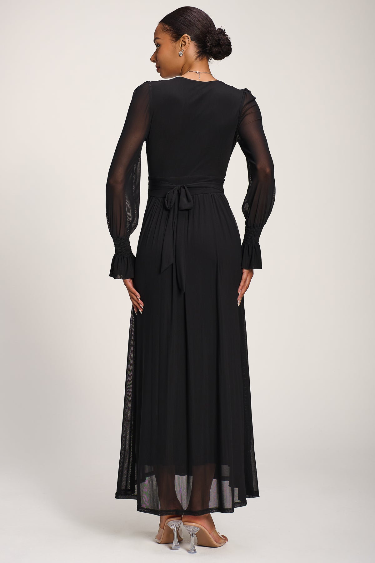 Long Sleeve Mesh Maxi Dress Back View