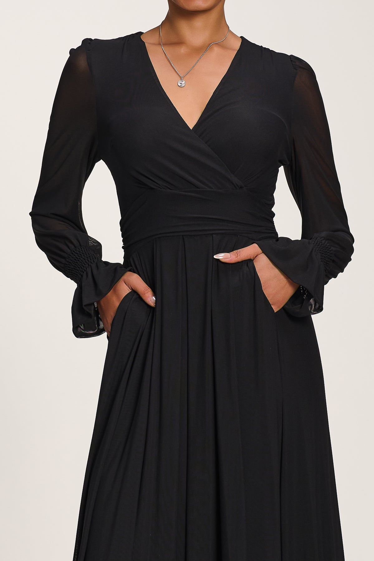Long Sleeve Mesh Maxi Dress Side View