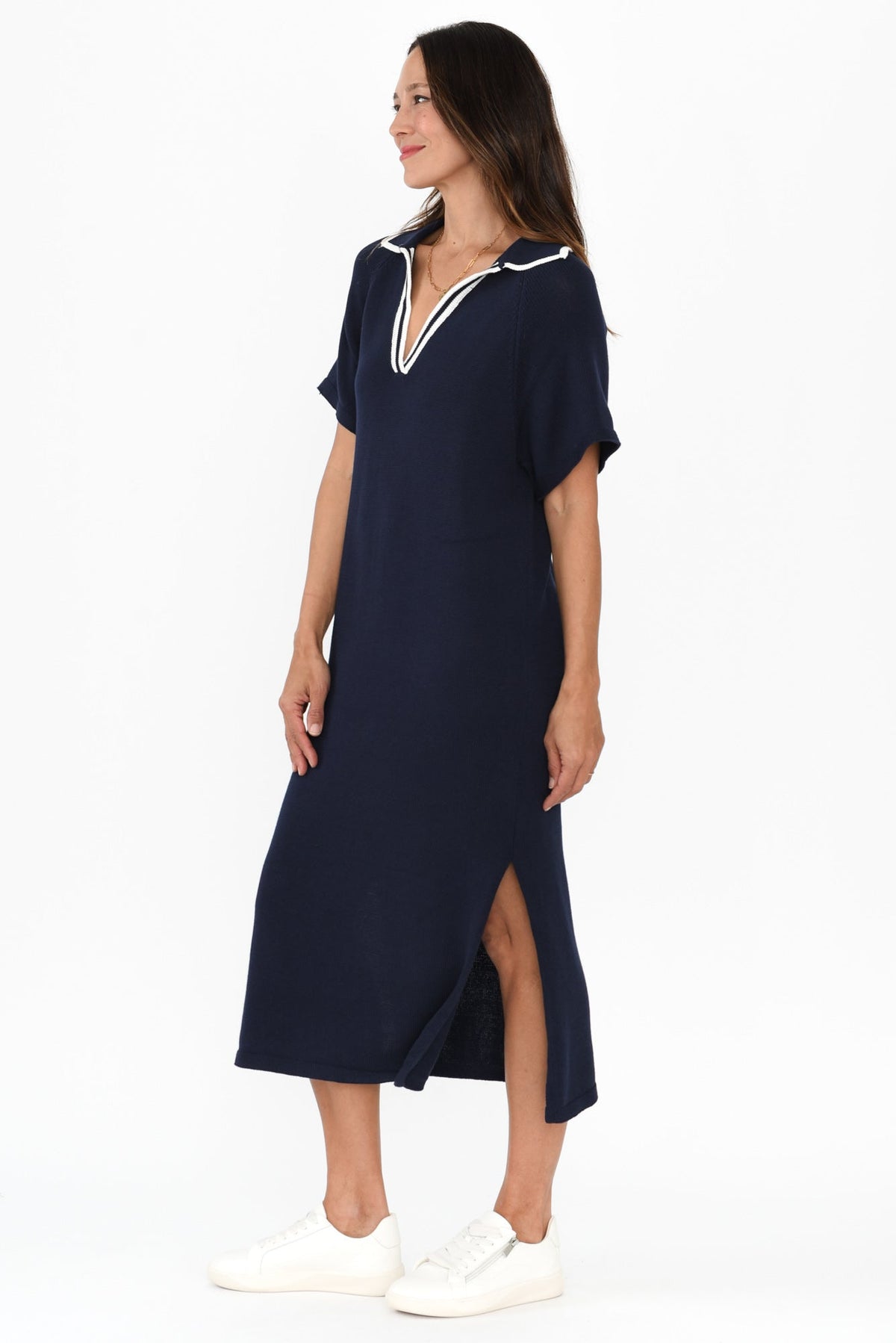 Fabiola Navy Contrast Knit Dress Back View