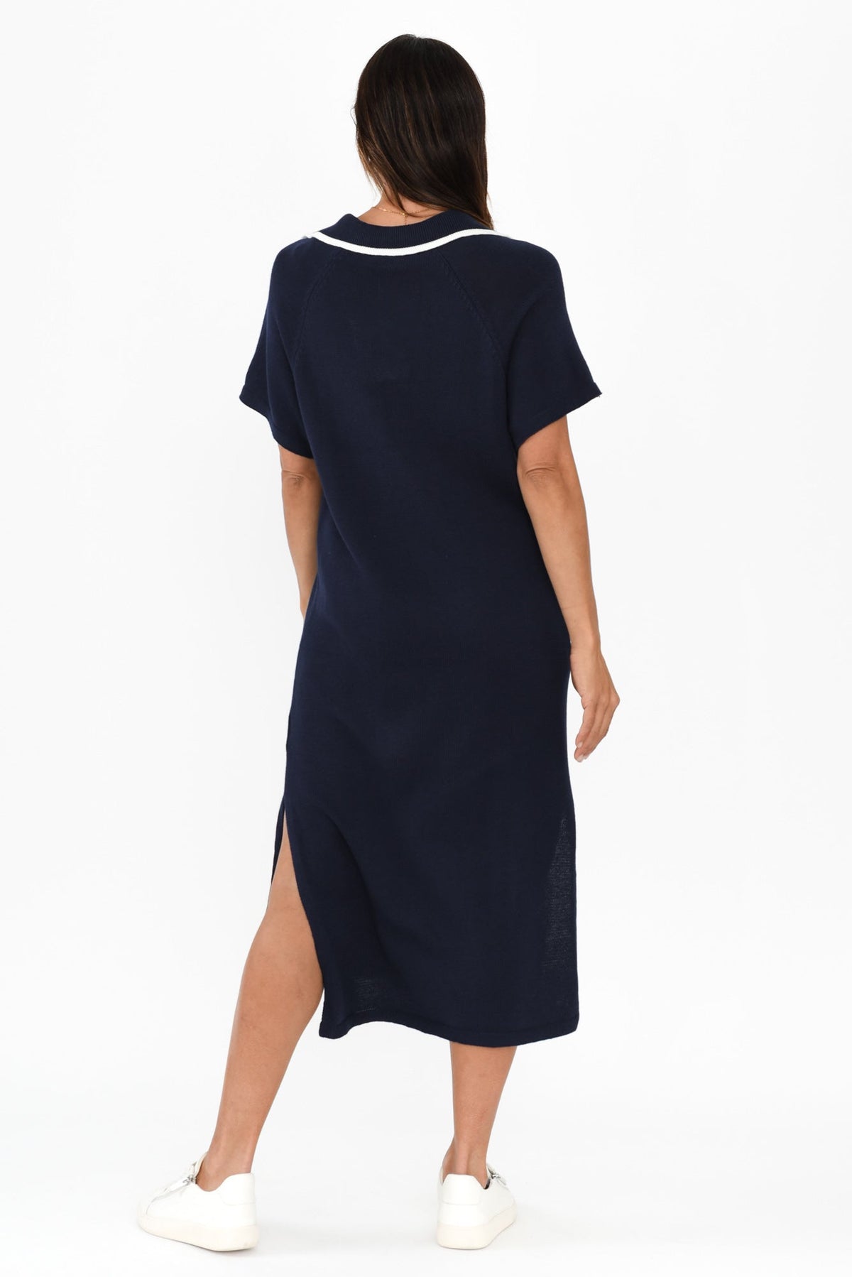 Fabiola Navy Contrast Knit Dress Side View