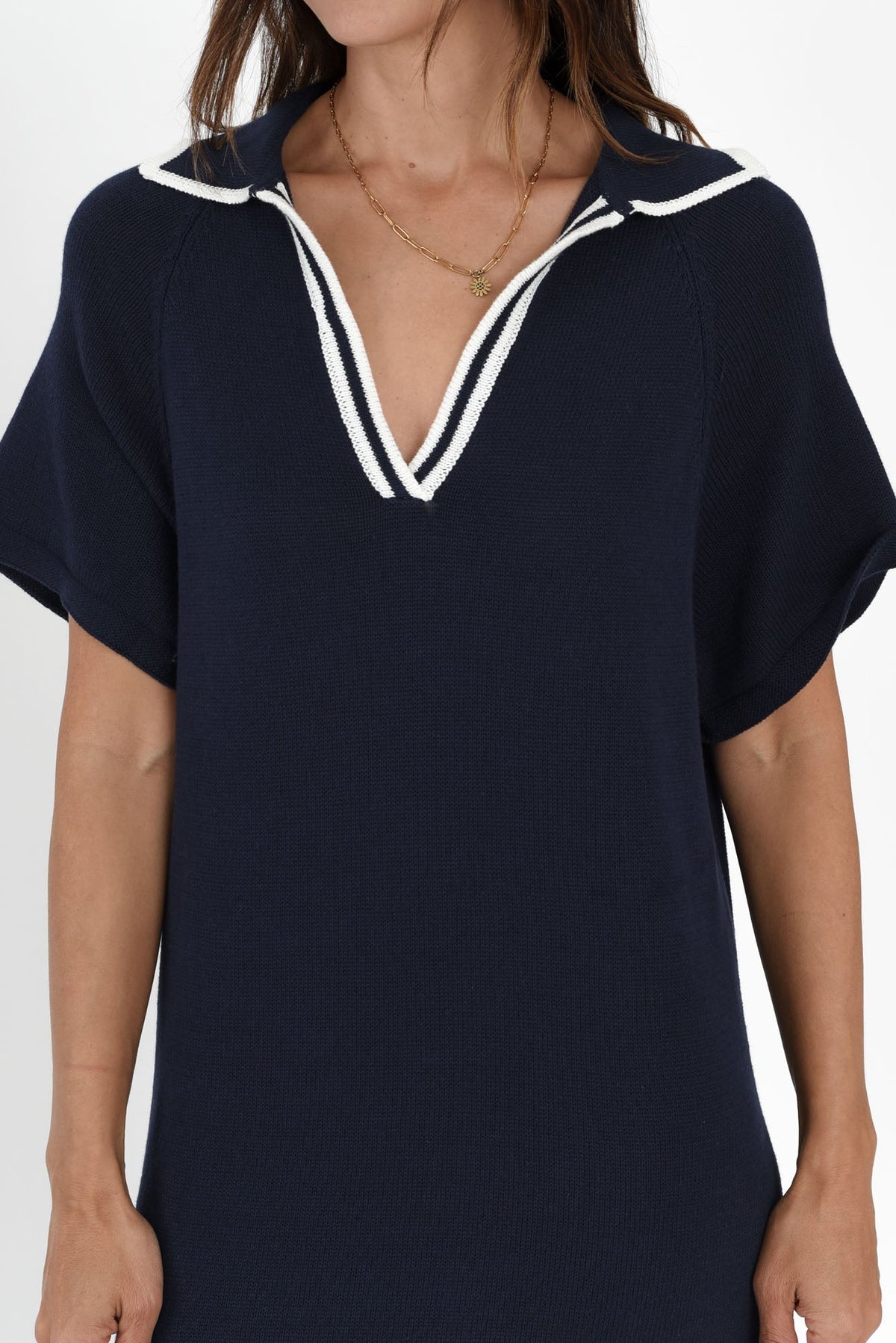 Fabiola Navy Contrast Knit Dress Detail View