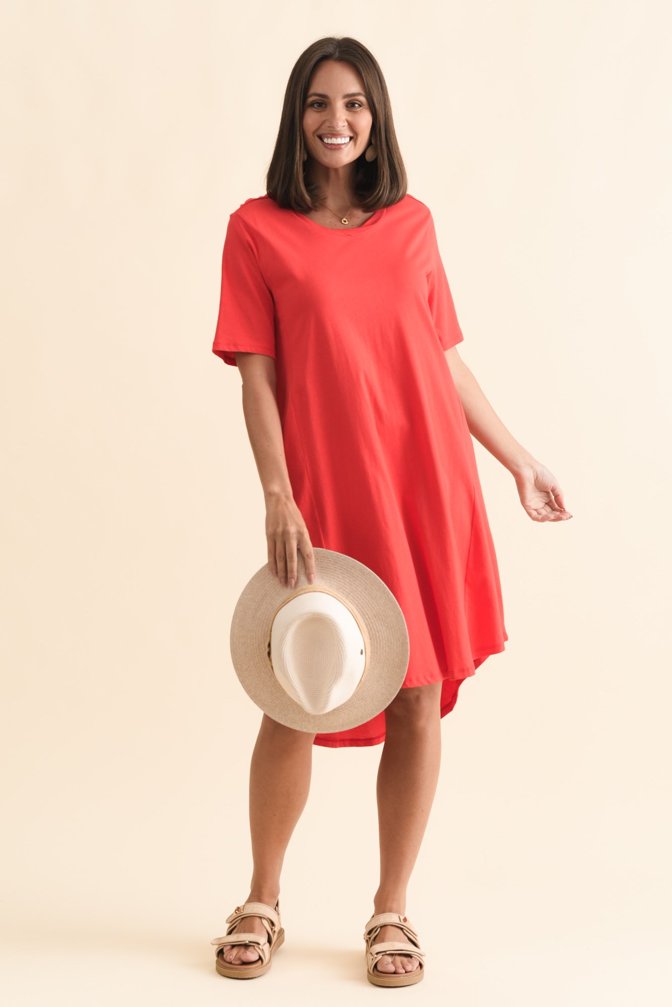 Florida Red Cotton Tee Dress Front View